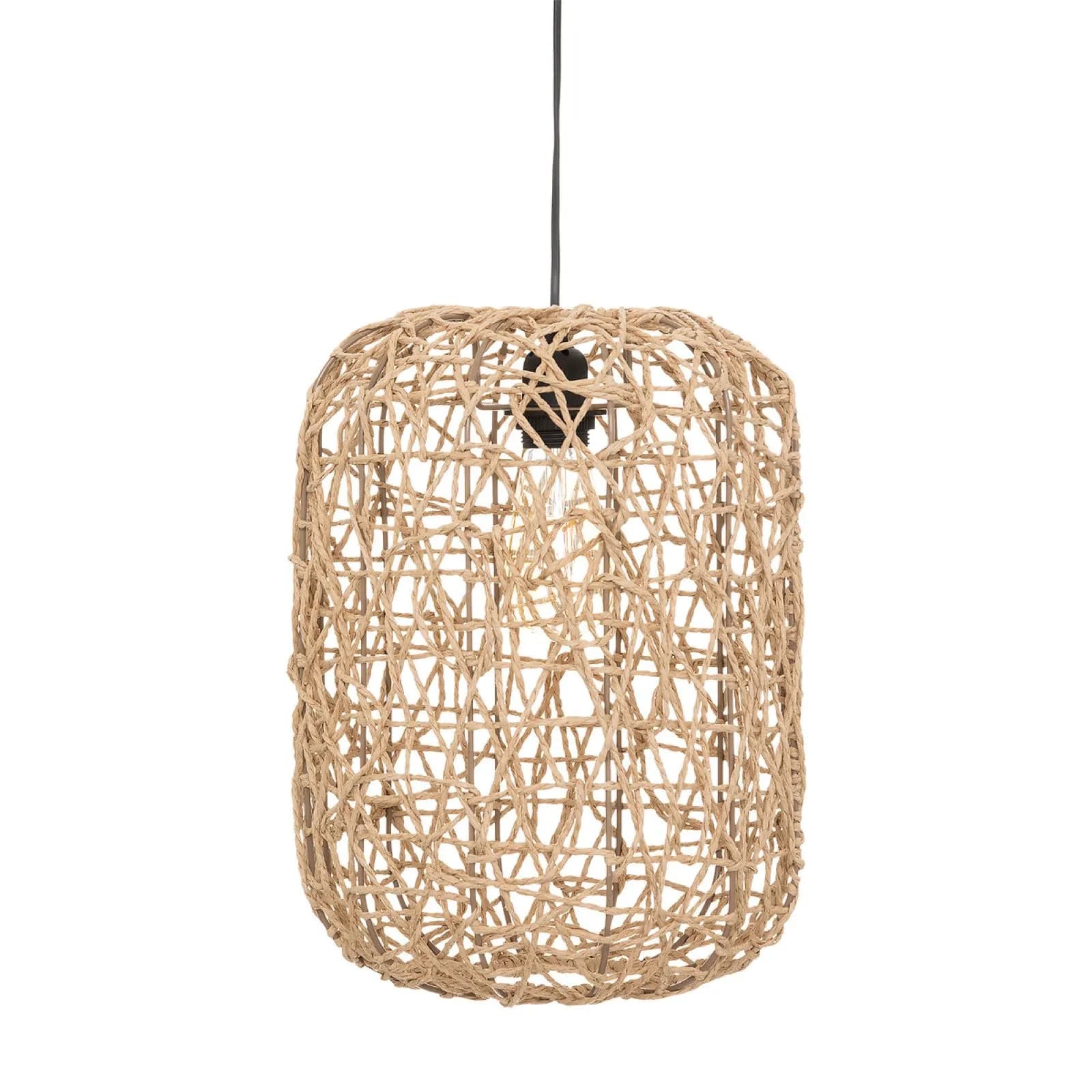 Lampada sospesa rotonda 28 cm intrecciata in corda beige