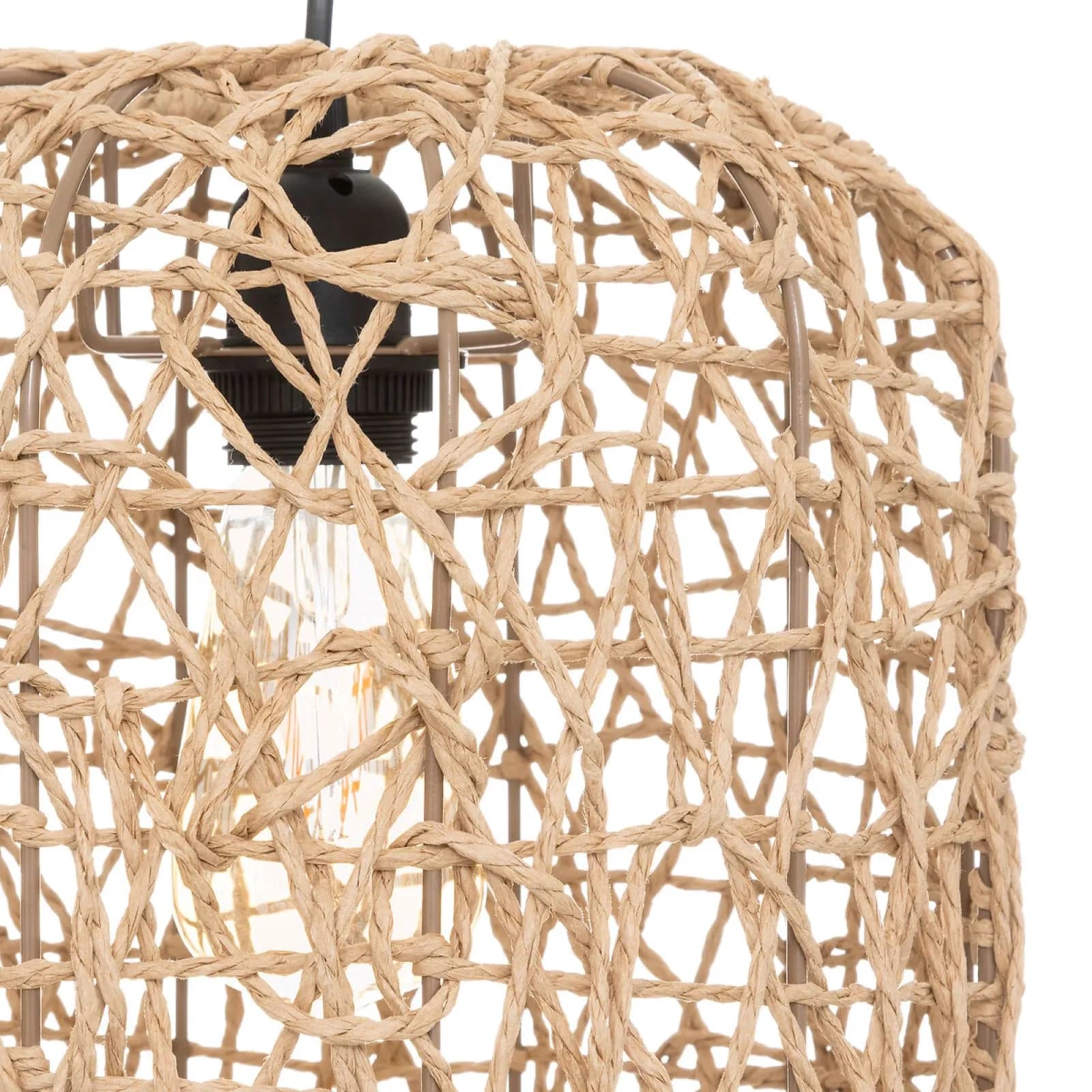Lampada sospesa rotonda 28 cm intrecciata in corda beige