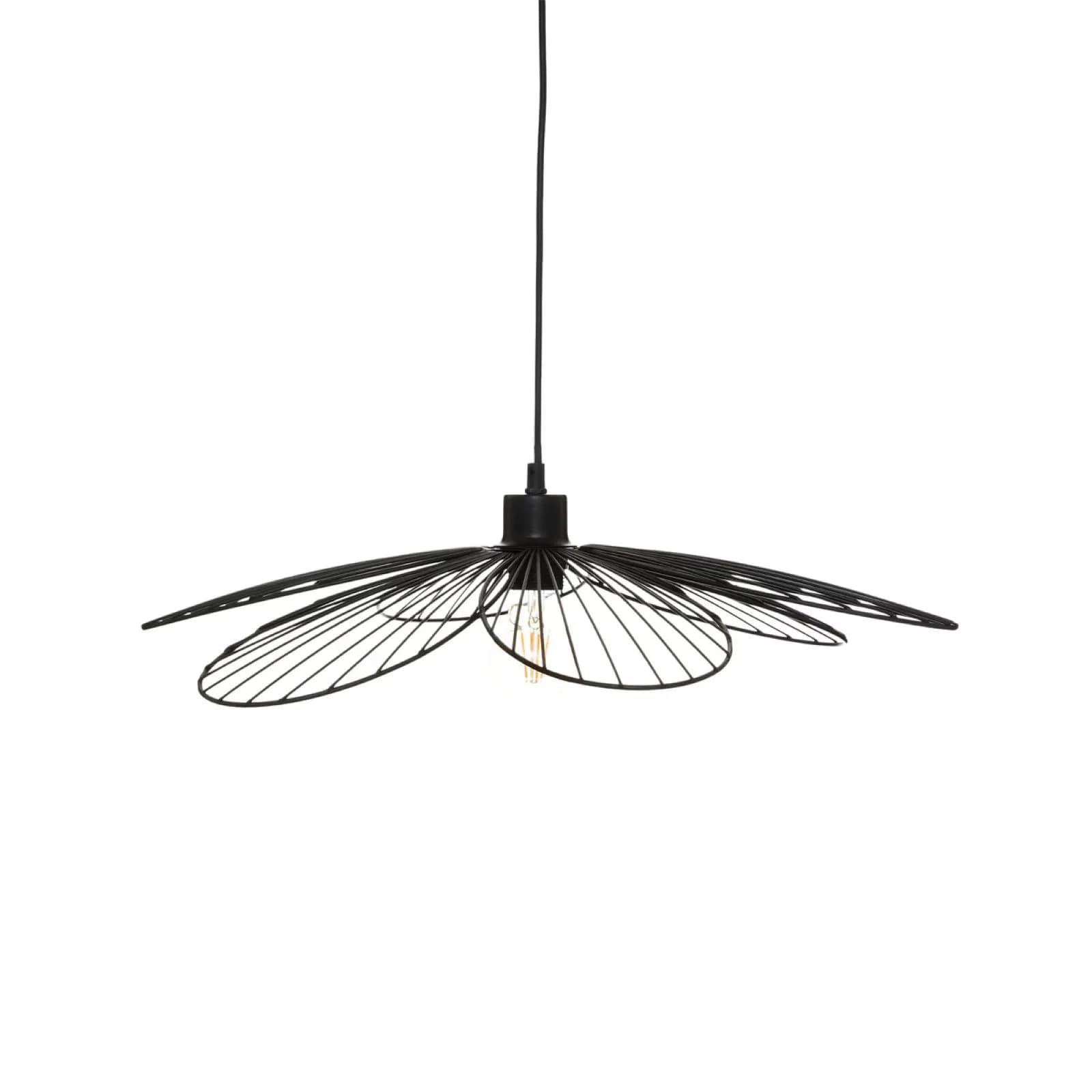 Lampada sospesa rotonda 57 cm a fiore in metallo nero