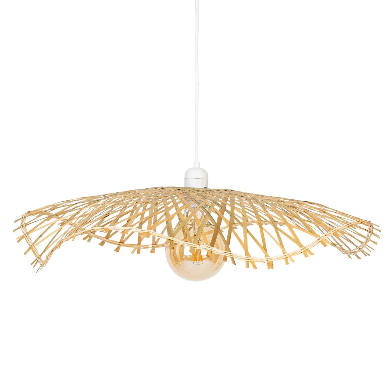 Lampada sospesa rotonda 58 cm in bambù naturale e acciaio