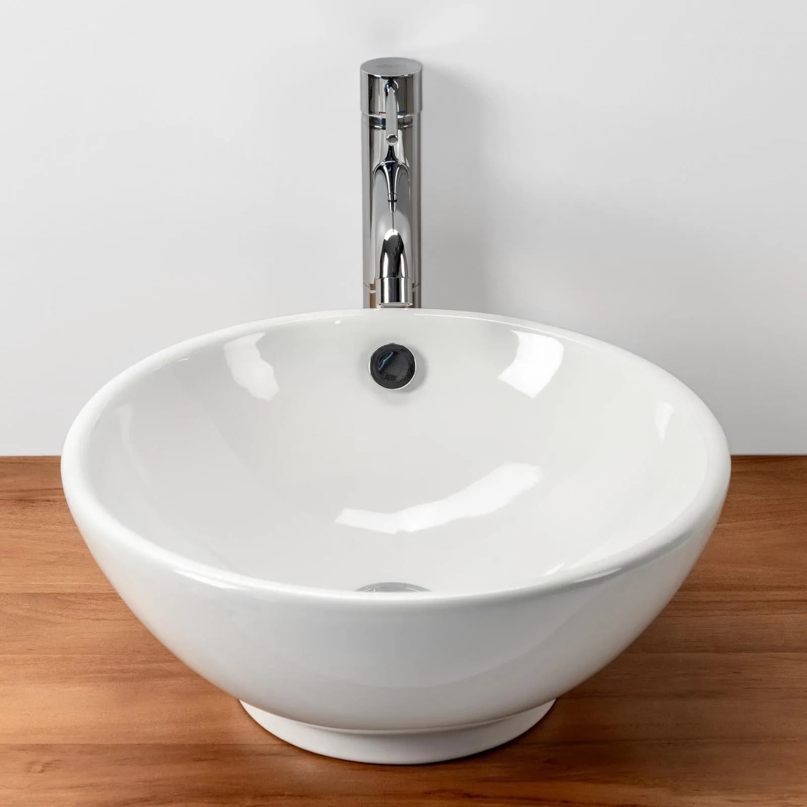 Lavabo a bacinella da appoggio rotondo 40 cm in ceramica bianco lucido