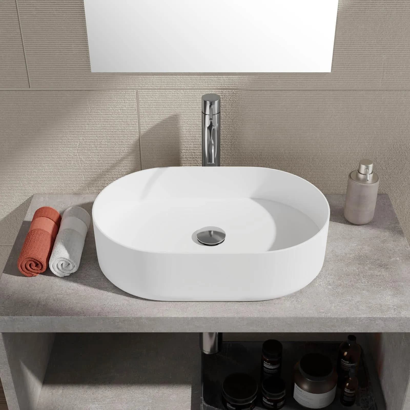 Lavabo appoggio in ceramica opaca bianco 56x36 cm profilo slim