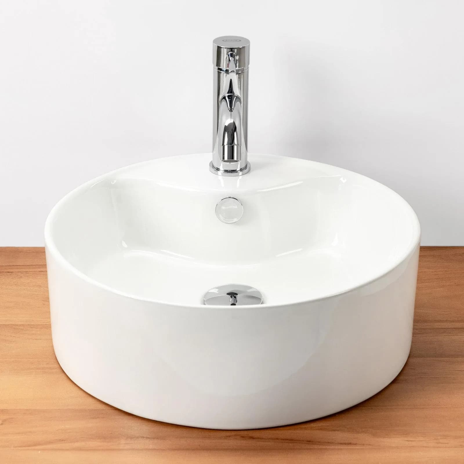 Lavabo bacinella d'appoggio bianco in ceramica con base miscelatore