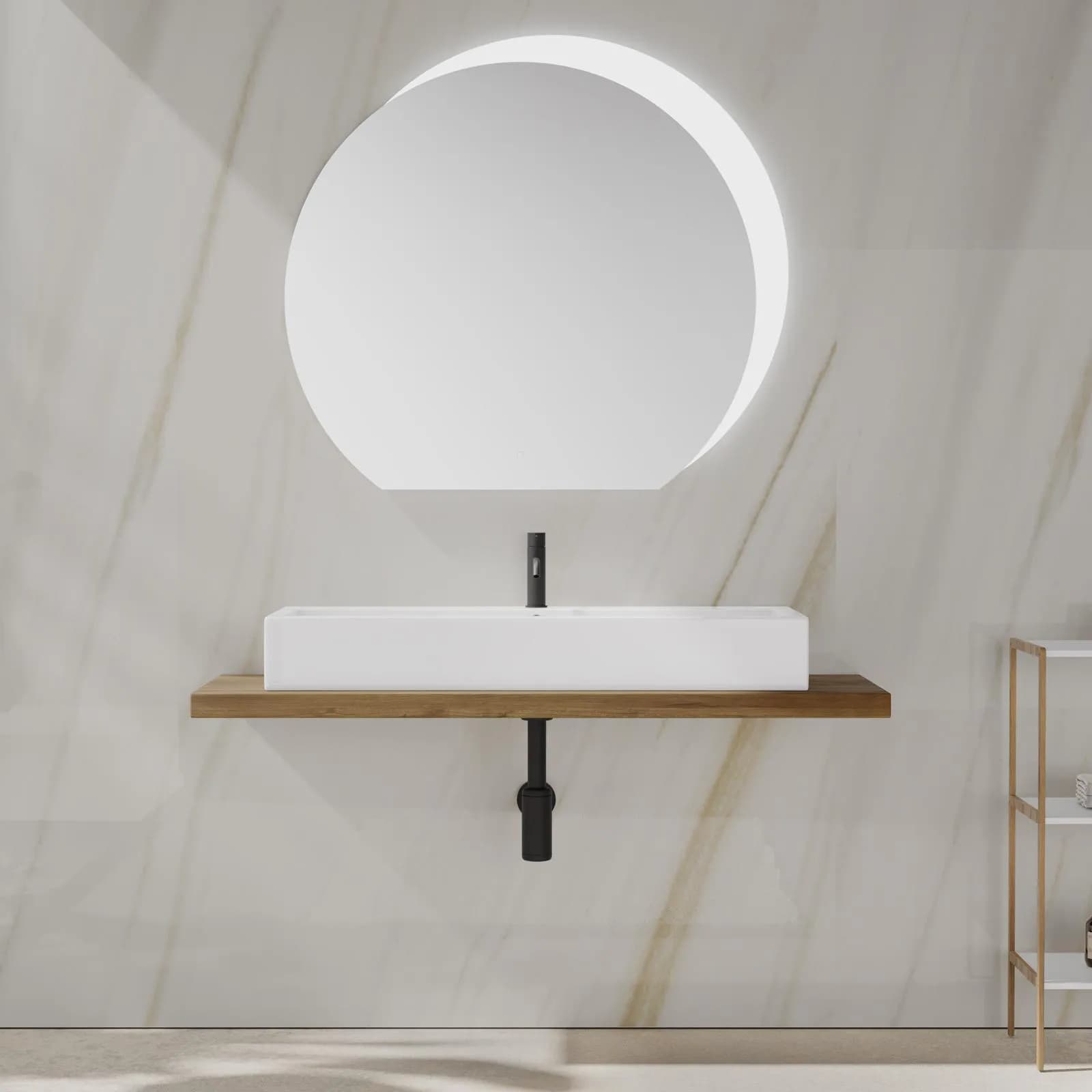 Lavabo da appoggio 100 cm in ceramica bianco lucido con foro - Cayman