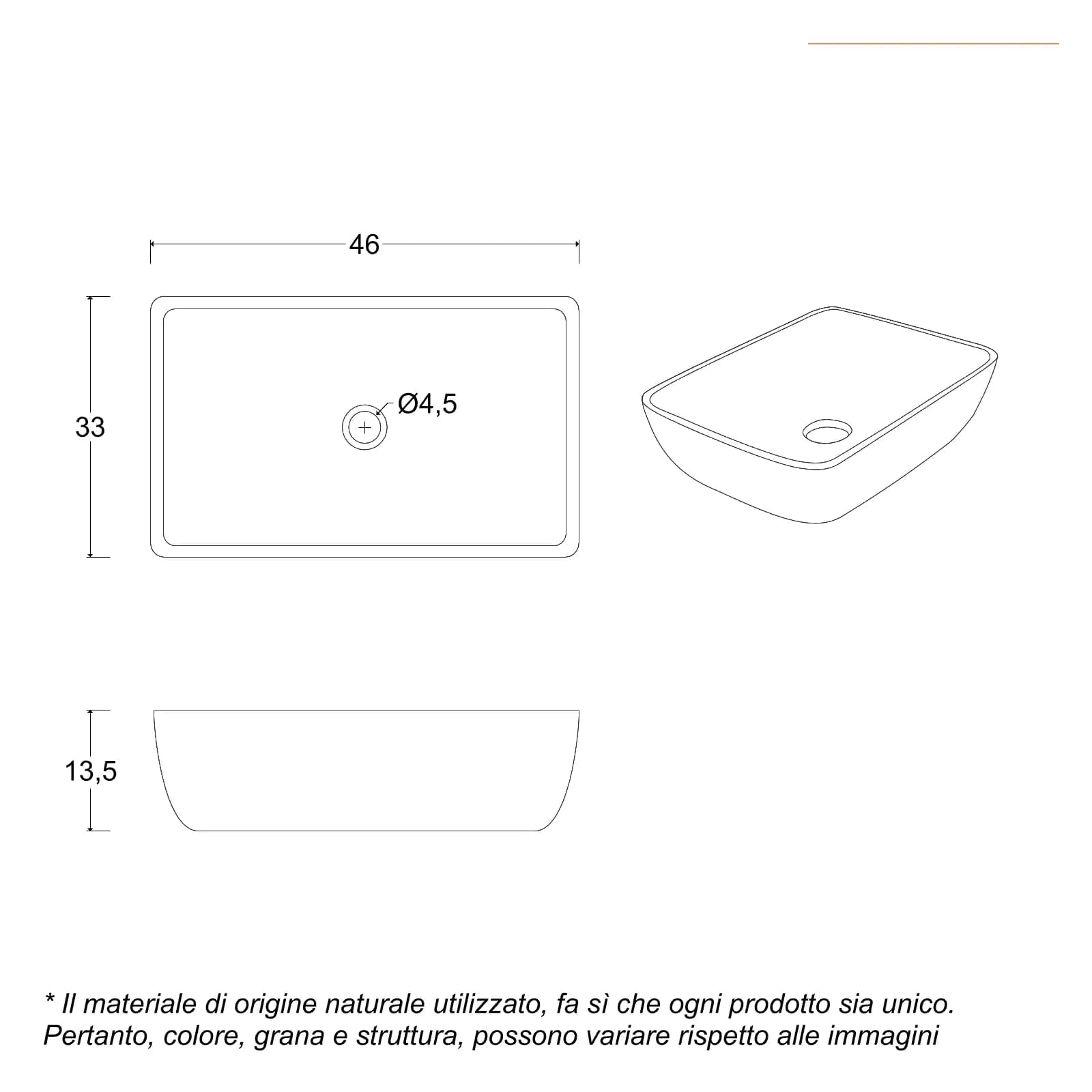 Lavabo da appoggio 46x33 cm in marmo satinato grigio - Artizan