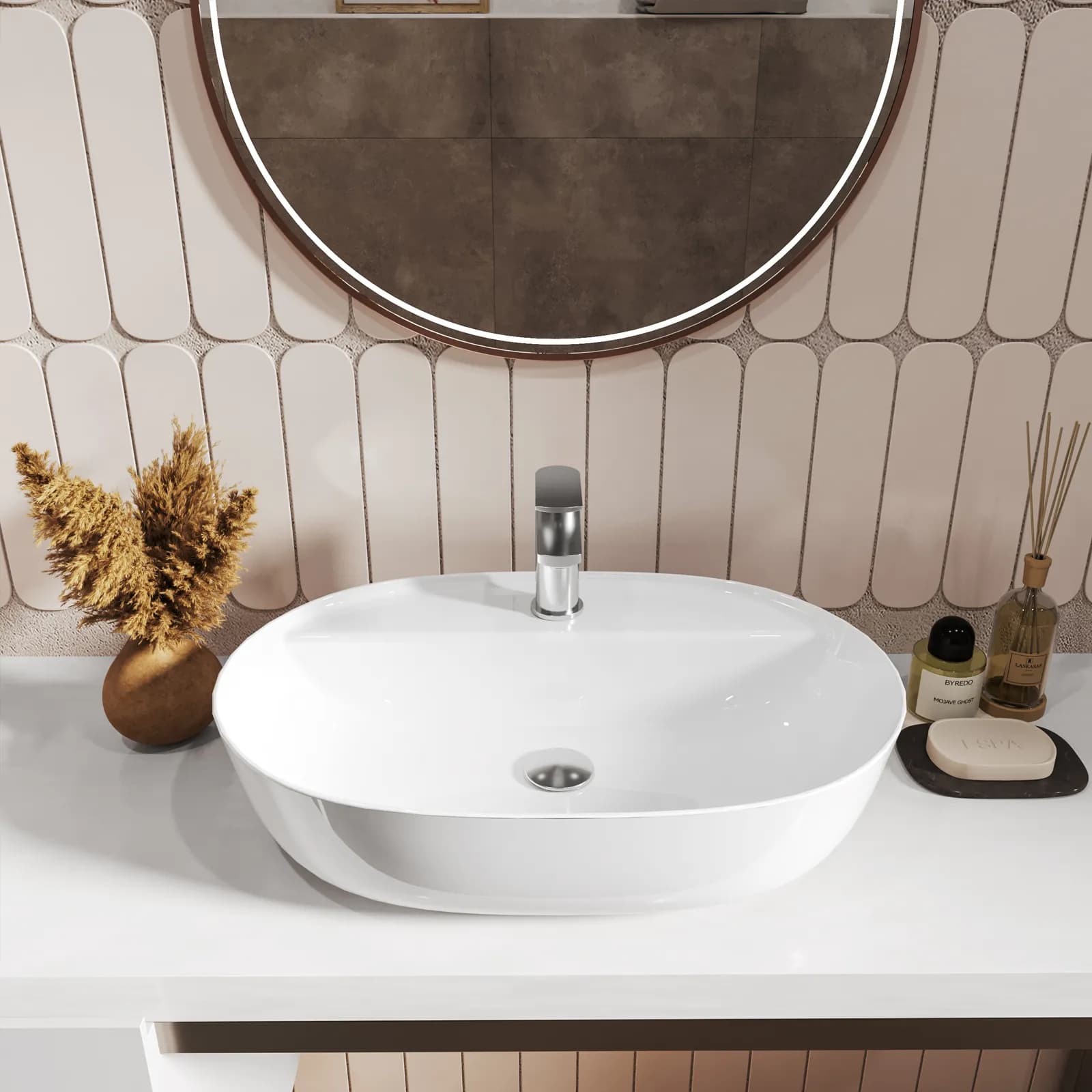 Lavabo da appoggio 60x40 cm in ceramica bianco - Ritro