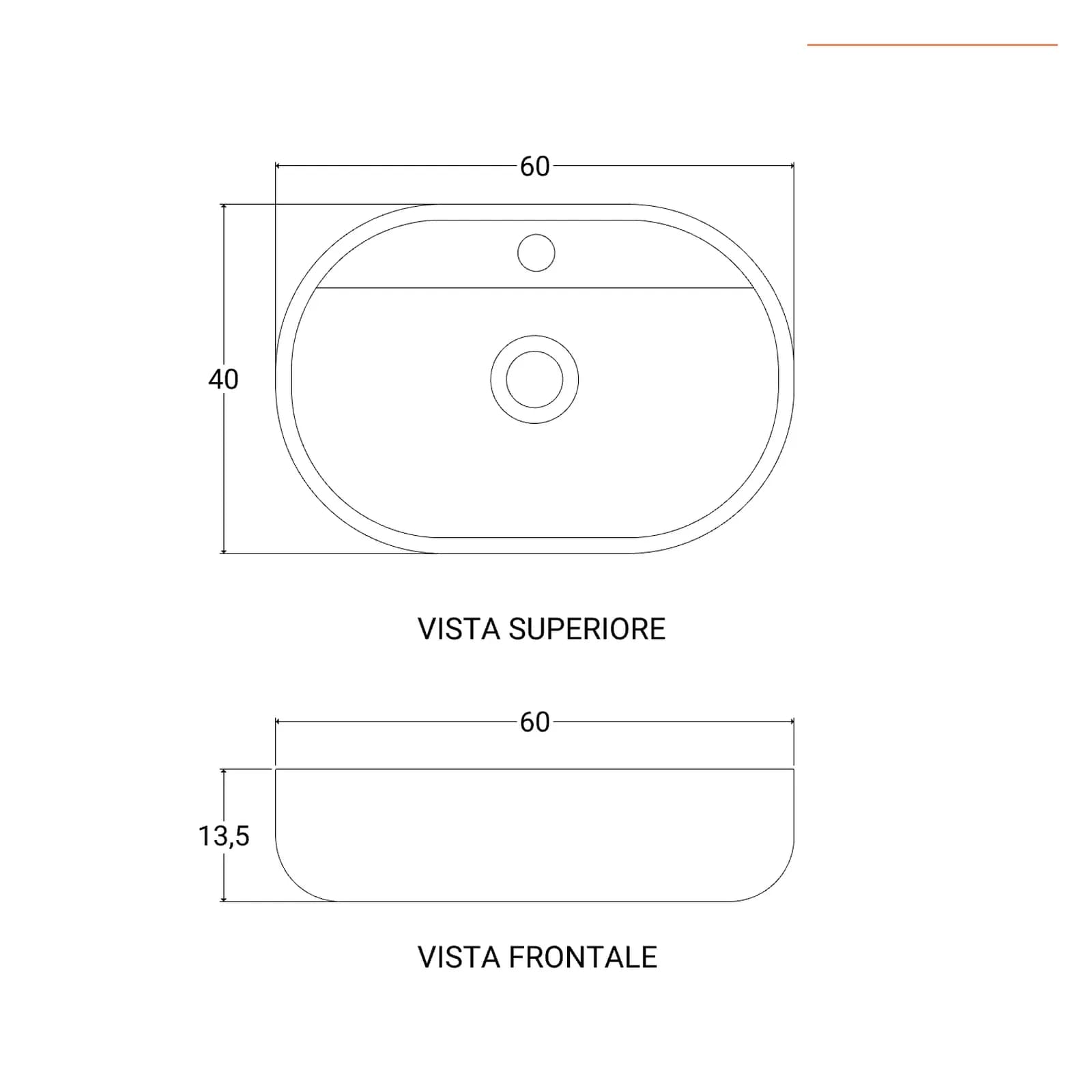 Lavabo da appoggio 60x40 cm in ceramica bianco - Ritro