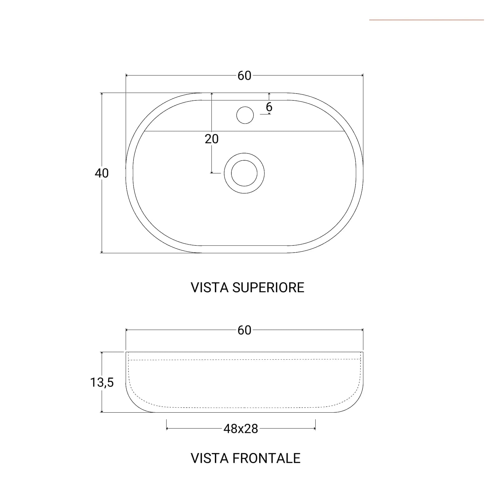 Lavabo da appoggio 60x40 cm in ceramica bianco - Ritro