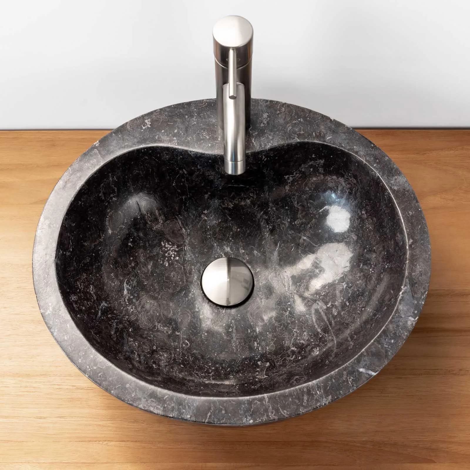 Lavabo da appoggio monoforo 40x40 cm in marmo lucido nero - Artizan