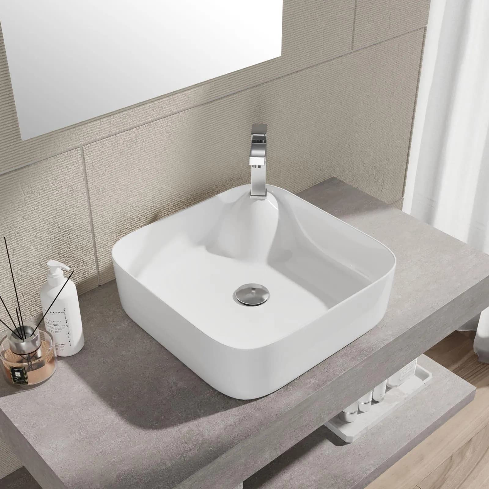 Lavabo da appoggio squadrato 40 cm in ceramica arredo moderno