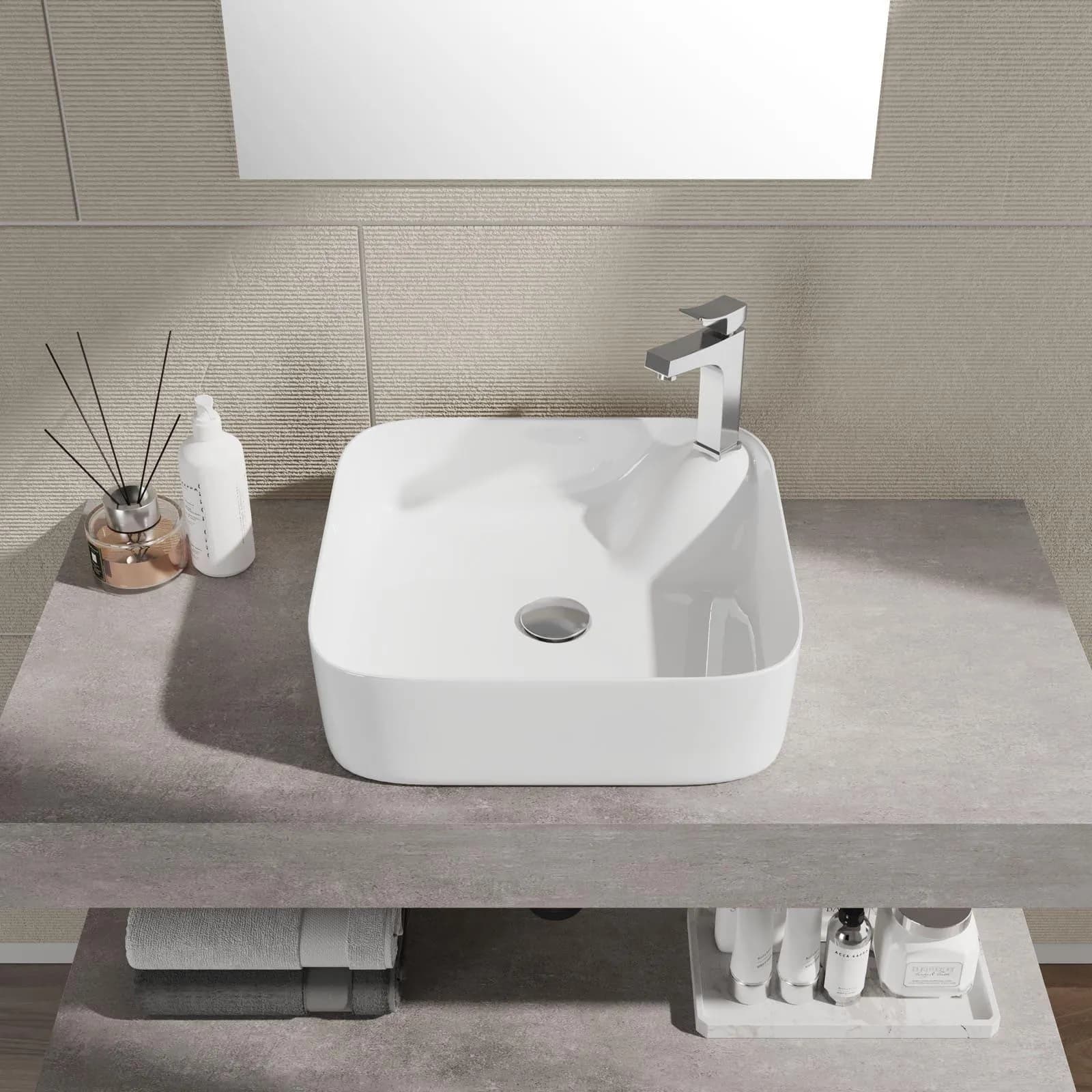 Lavabo da appoggio squadrato 40 cm in ceramica arredo moderno