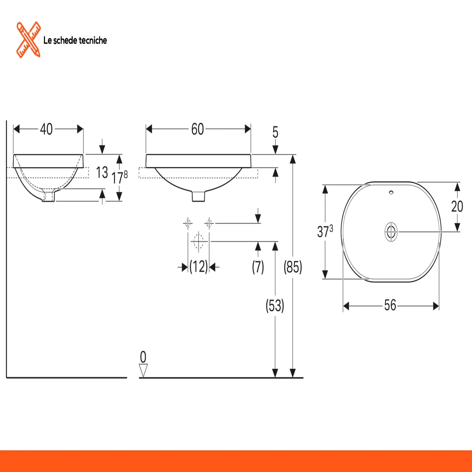Lavabo semincasso 60x40 cm Serie Variform - Geberit