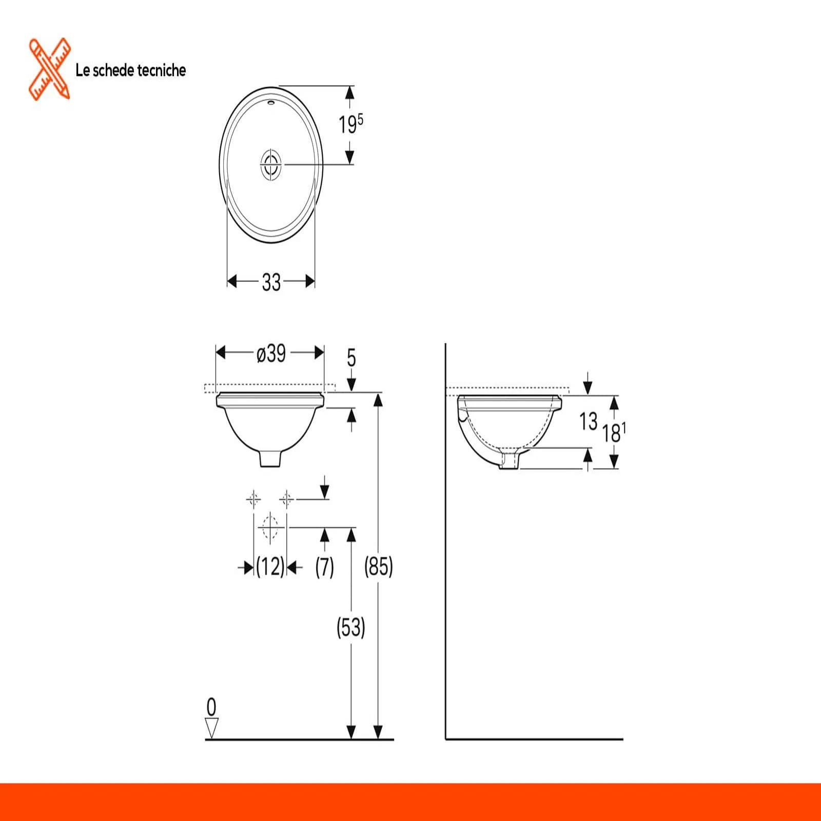 Lavabo incasso sottopiano tondo Ø30 cm ceramica Serie Variform - Geberit