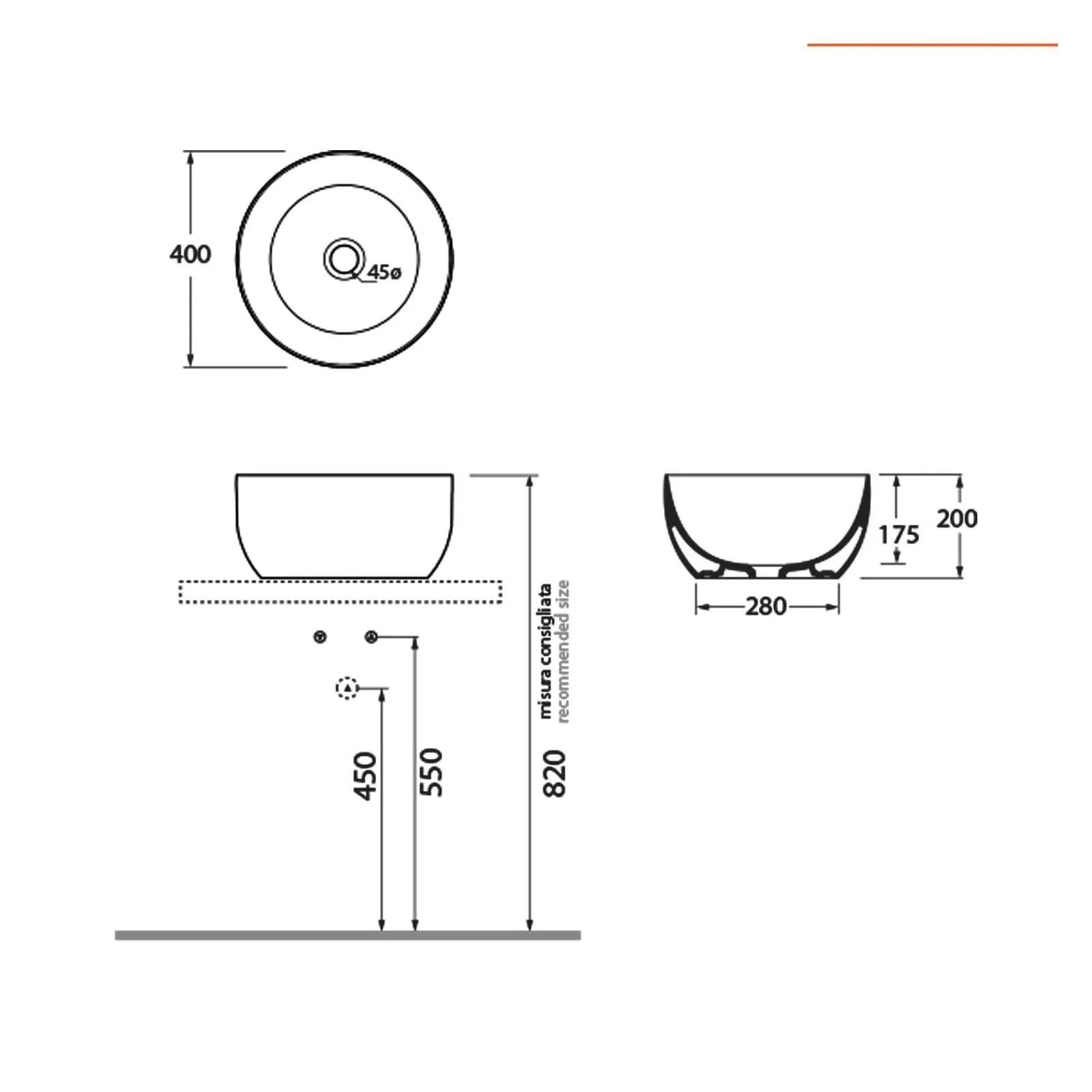 Lavabo d'appoggio 40 cm in ceramica bianco lucido - Elegance Circle