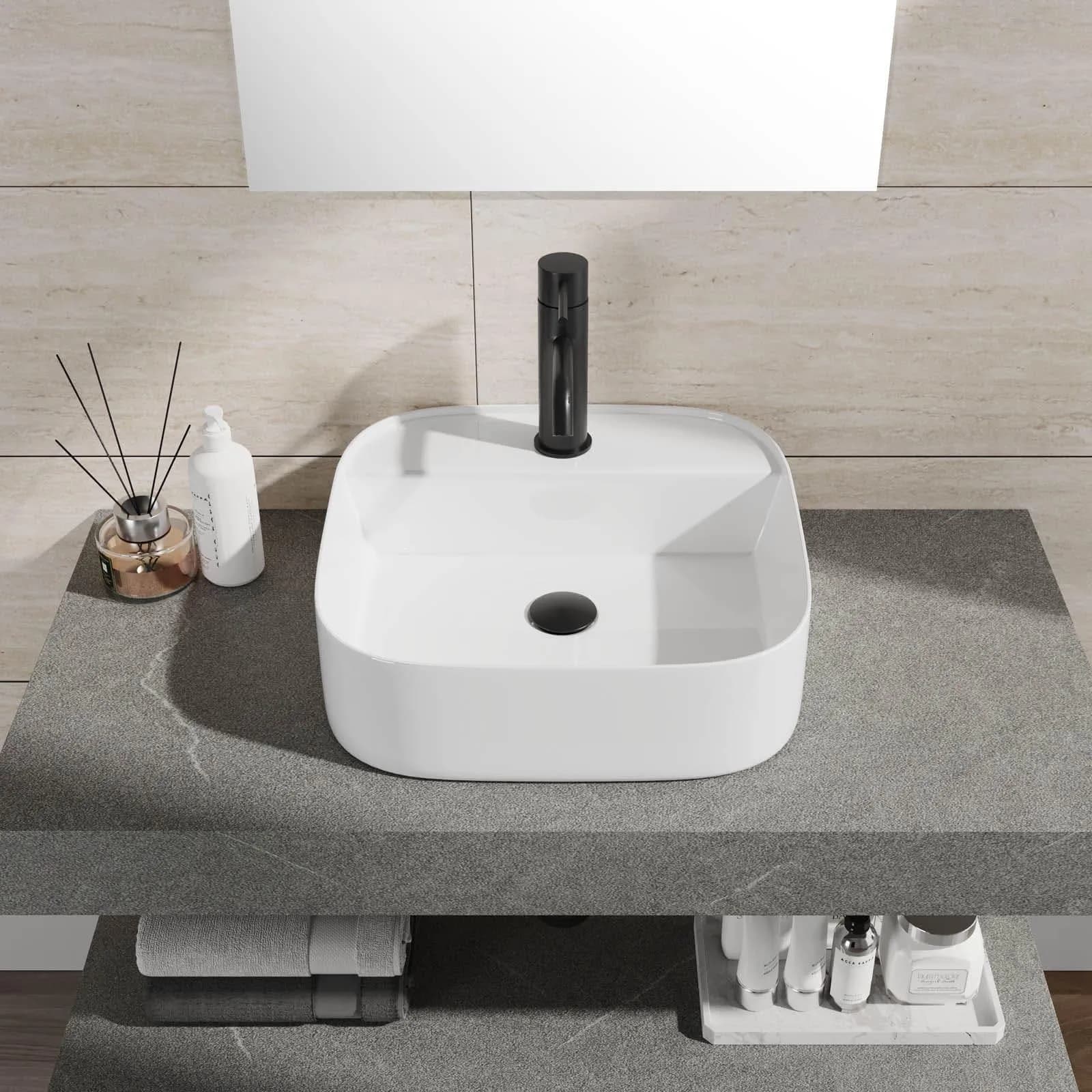 Lavabo d'appoggio 44x44 cm bianco bacinella in ceramica bianca