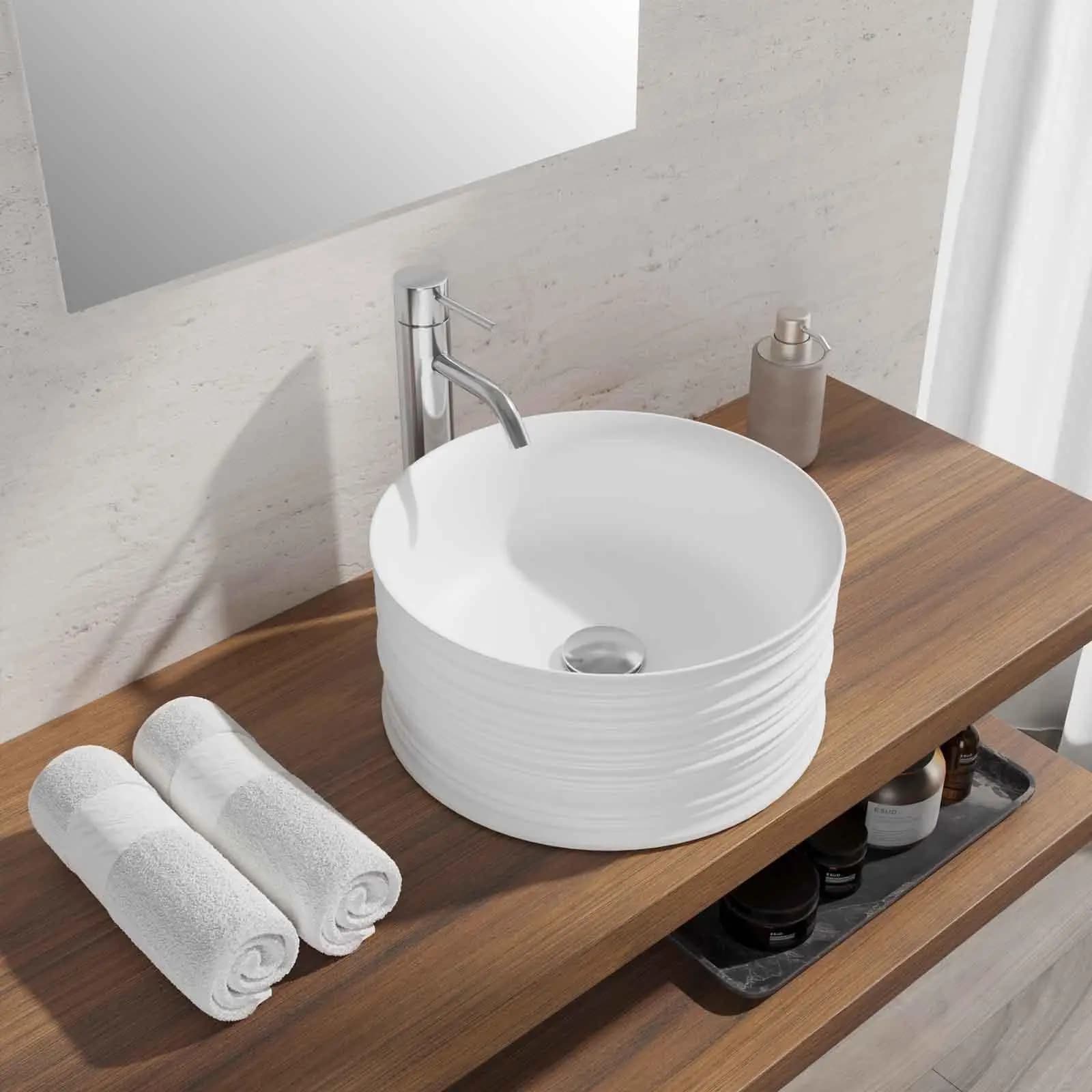 Lavabo d'appoggio circolare da 40 cm bianco opaco