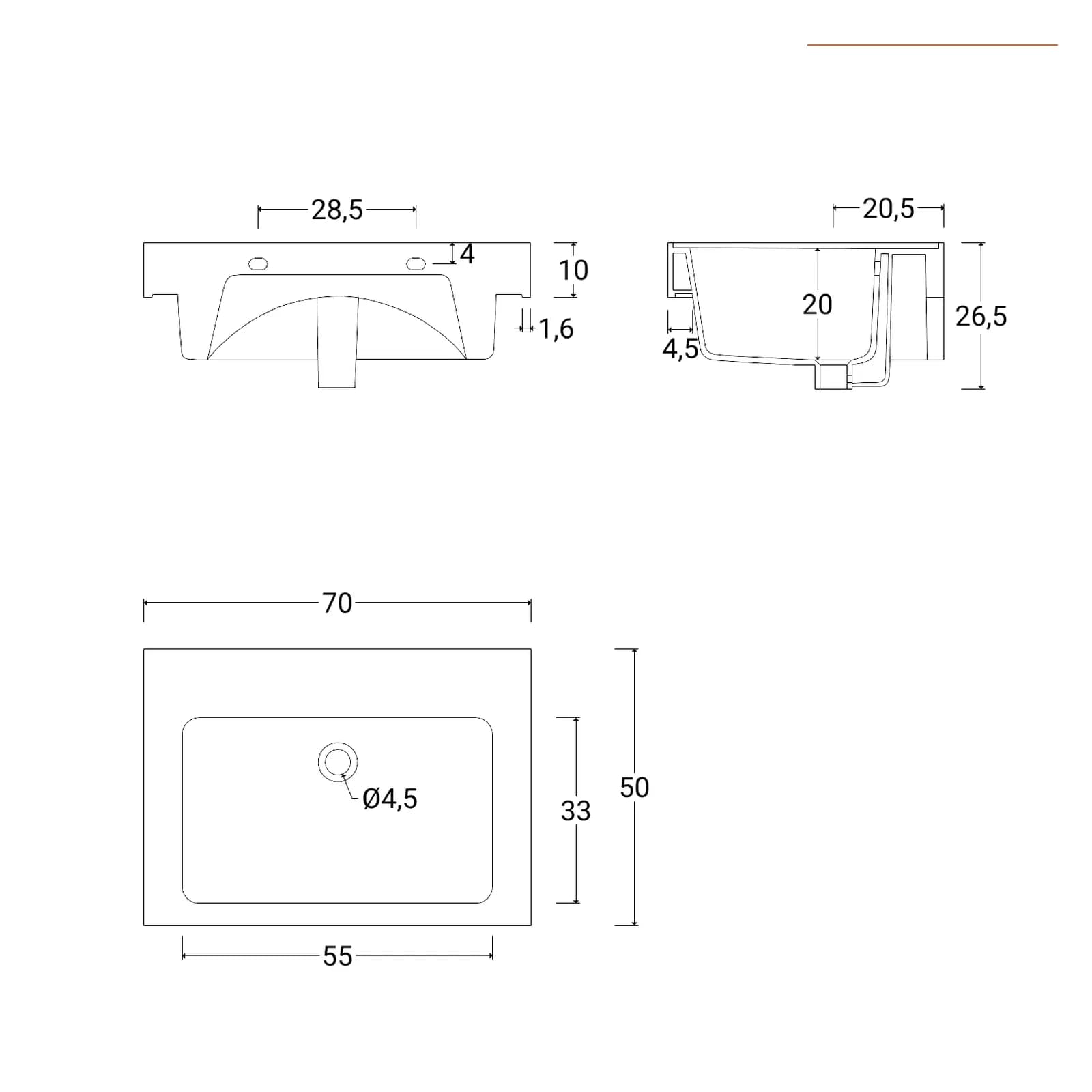 Lavabo in ceramica 70 x 50 cm senza foro - Alaqua di Colavene
