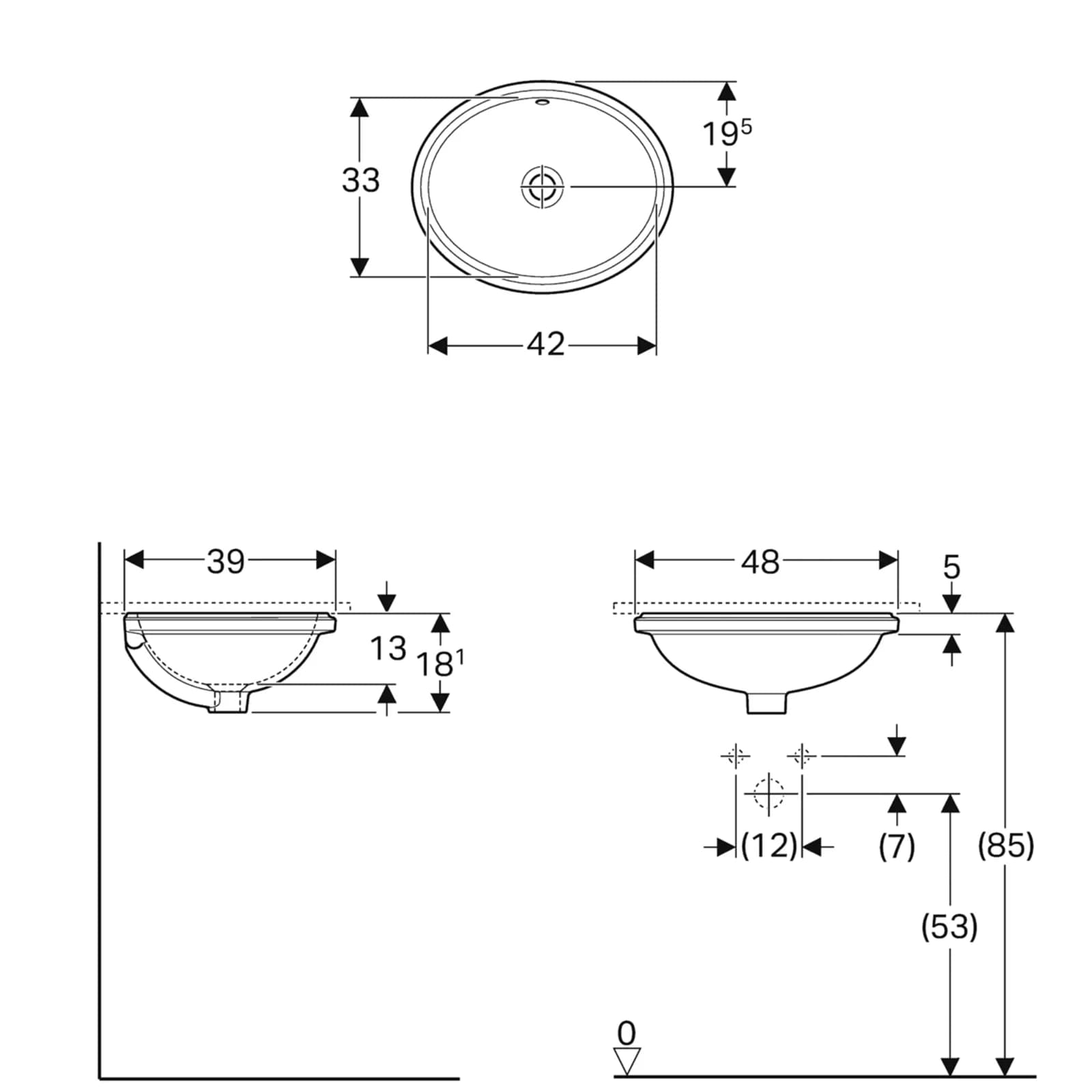 Lavabo incasso sottopiano ovale 48x33 cm ceramica Serie Variform - Geberit