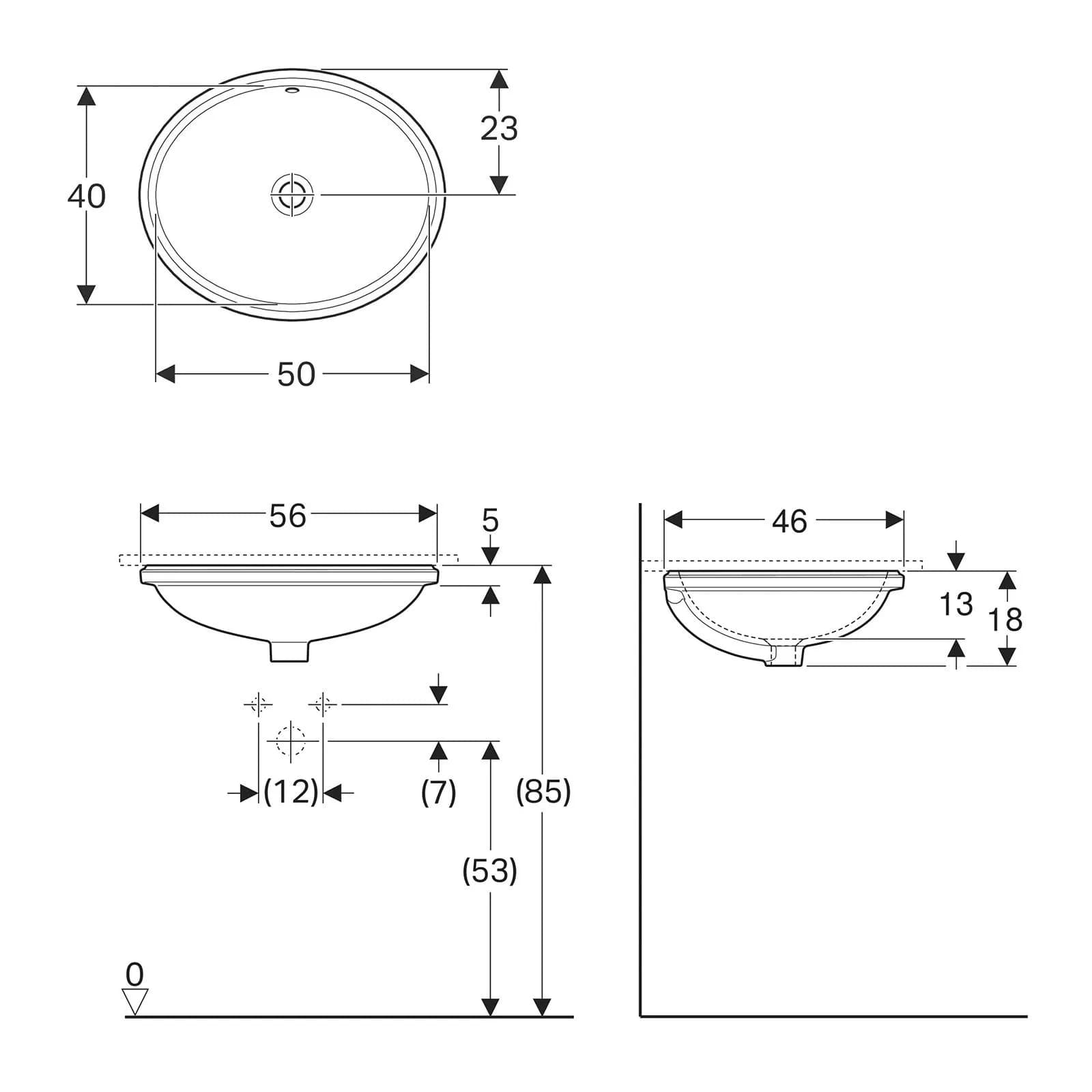 Lavabo incasso sottopiano ovale 50x40 cm ceramica Serie Variform - Geberit