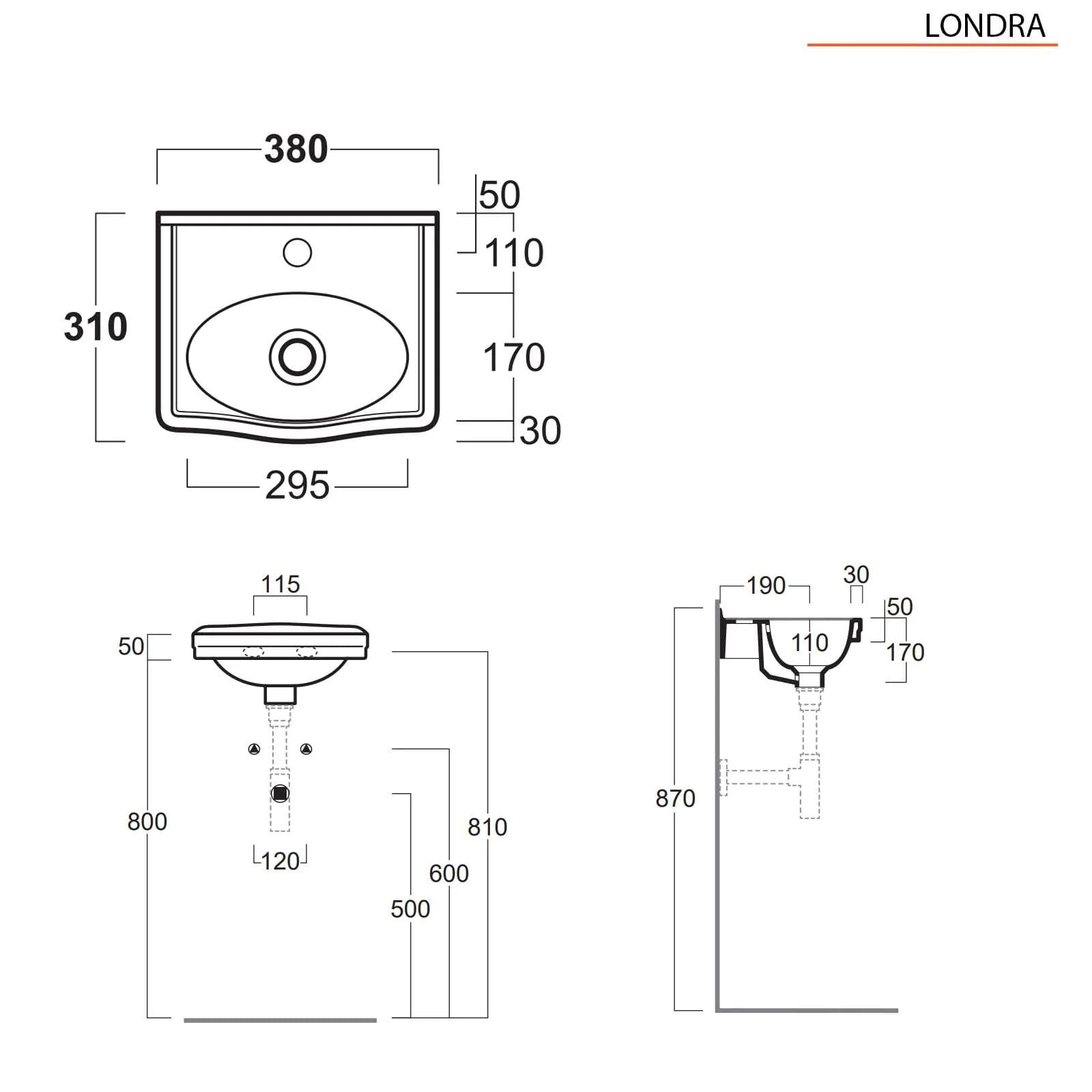 Lavabo sospeso monoforo 38 cm in ceramica bianco - Londra di Simas