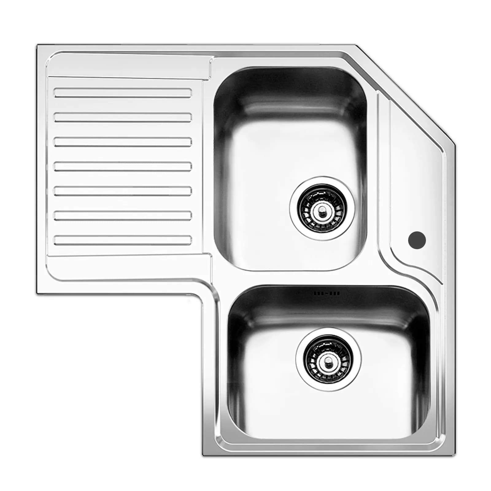 Lavello Apell angolare sx 83 x 83 x 50 cm con due vasche acciaio inox spazzolato