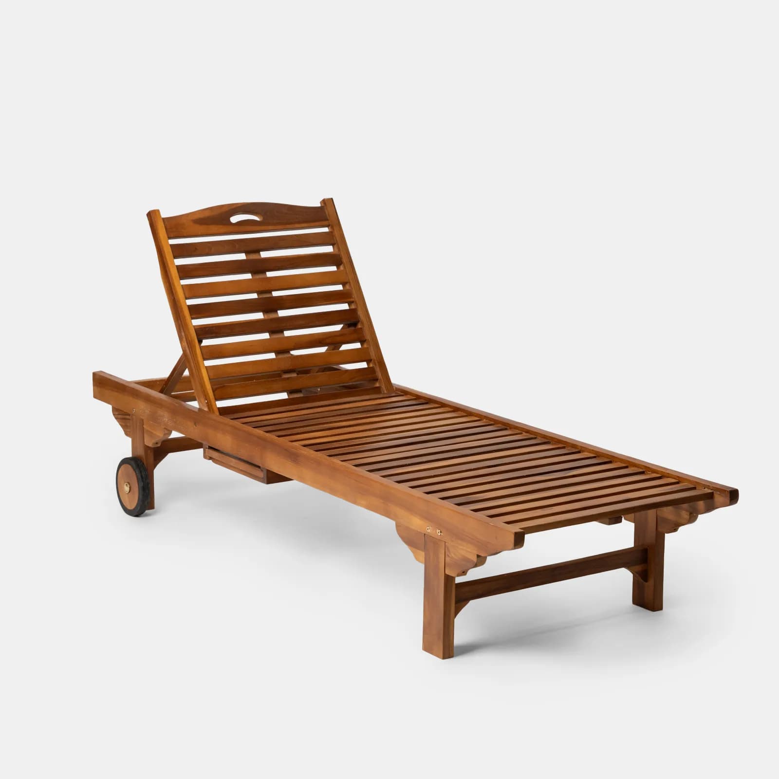 Lettino prendisole reclinabile in legno teak con vassoio scorrevole - Louis