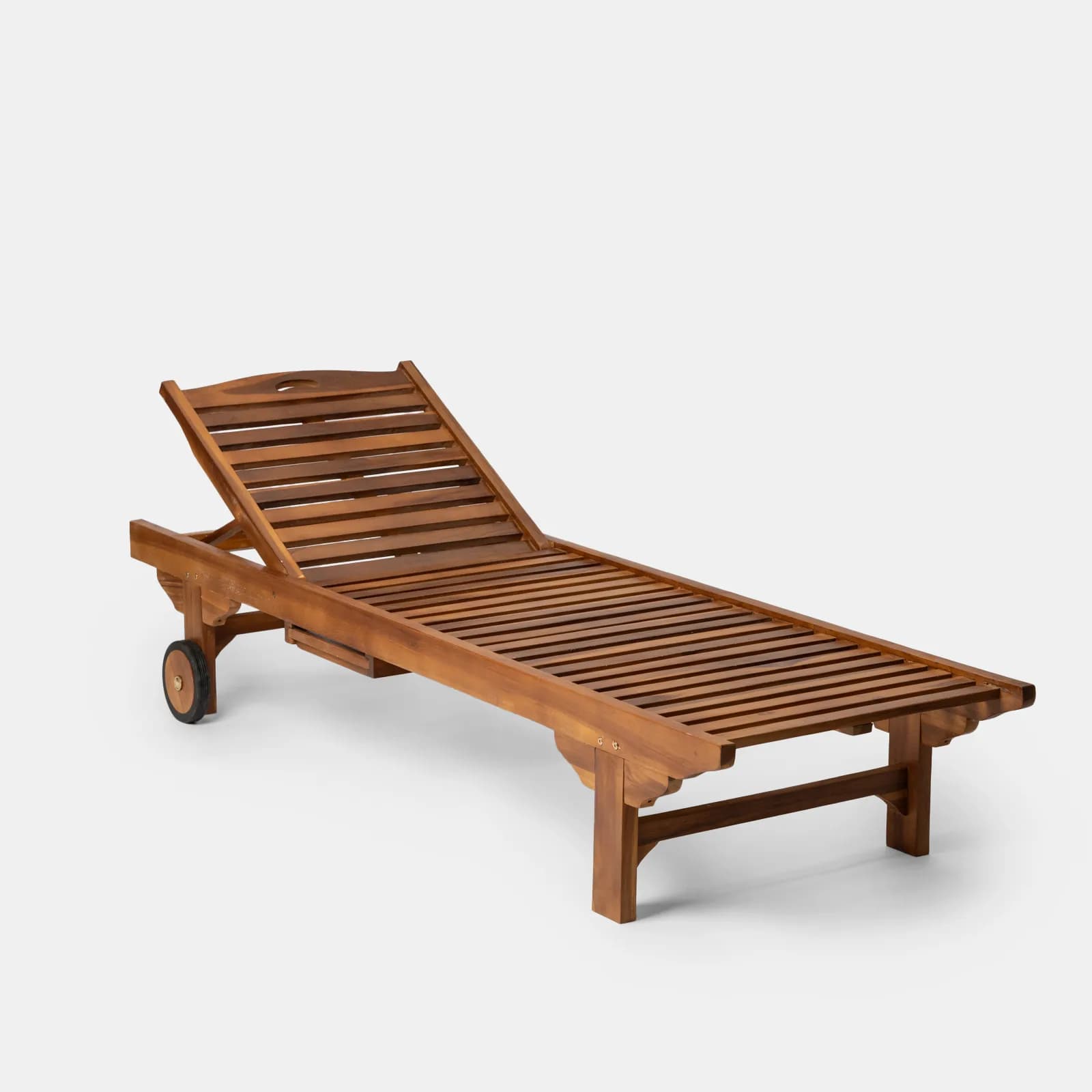 Lettino prendisole reclinabile in legno teak con vassoio scorrevole - Louis