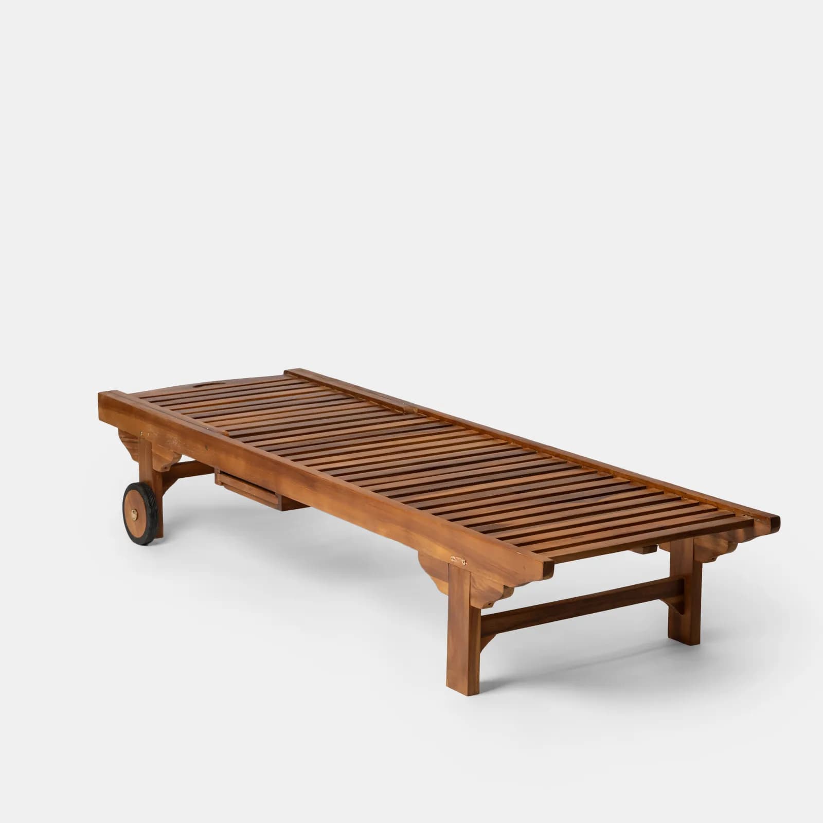 Lettino prendisole reclinabile in legno teak con vassoio scorrevole - Louis