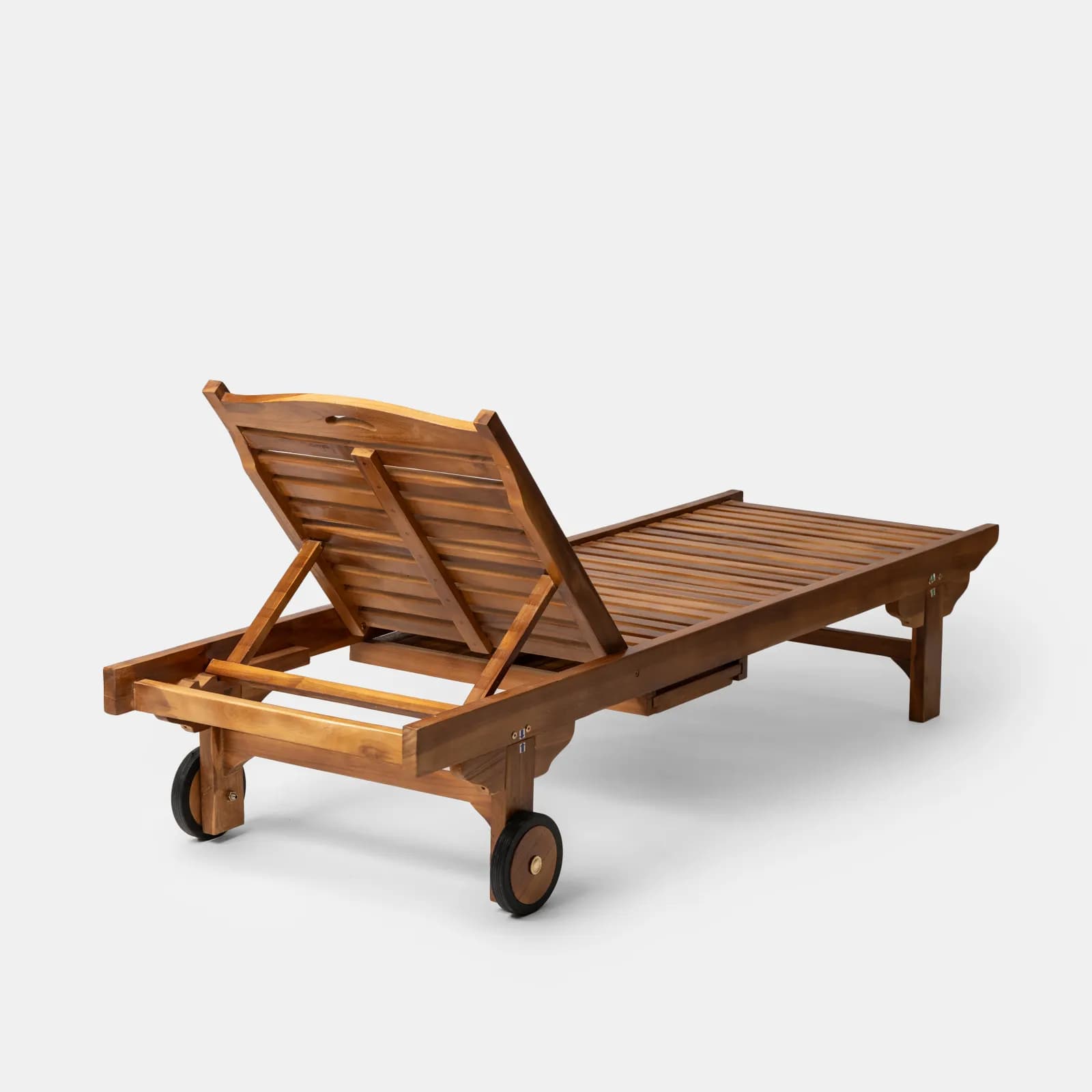 Lettino prendisole reclinabile in legno teak con vassoio scorrevole - Louis