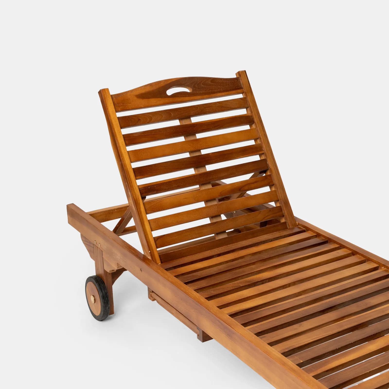 Lettino prendisole reclinabile in legno teak con vassoio scorrevole - Louis