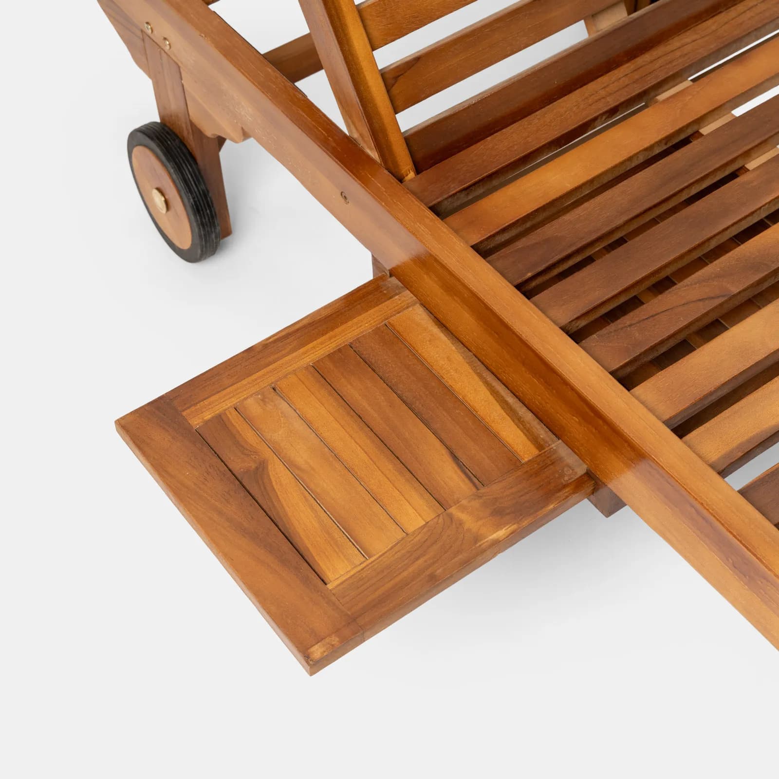 Lettino prendisole reclinabile in legno teak con vassoio scorrevole - Louis