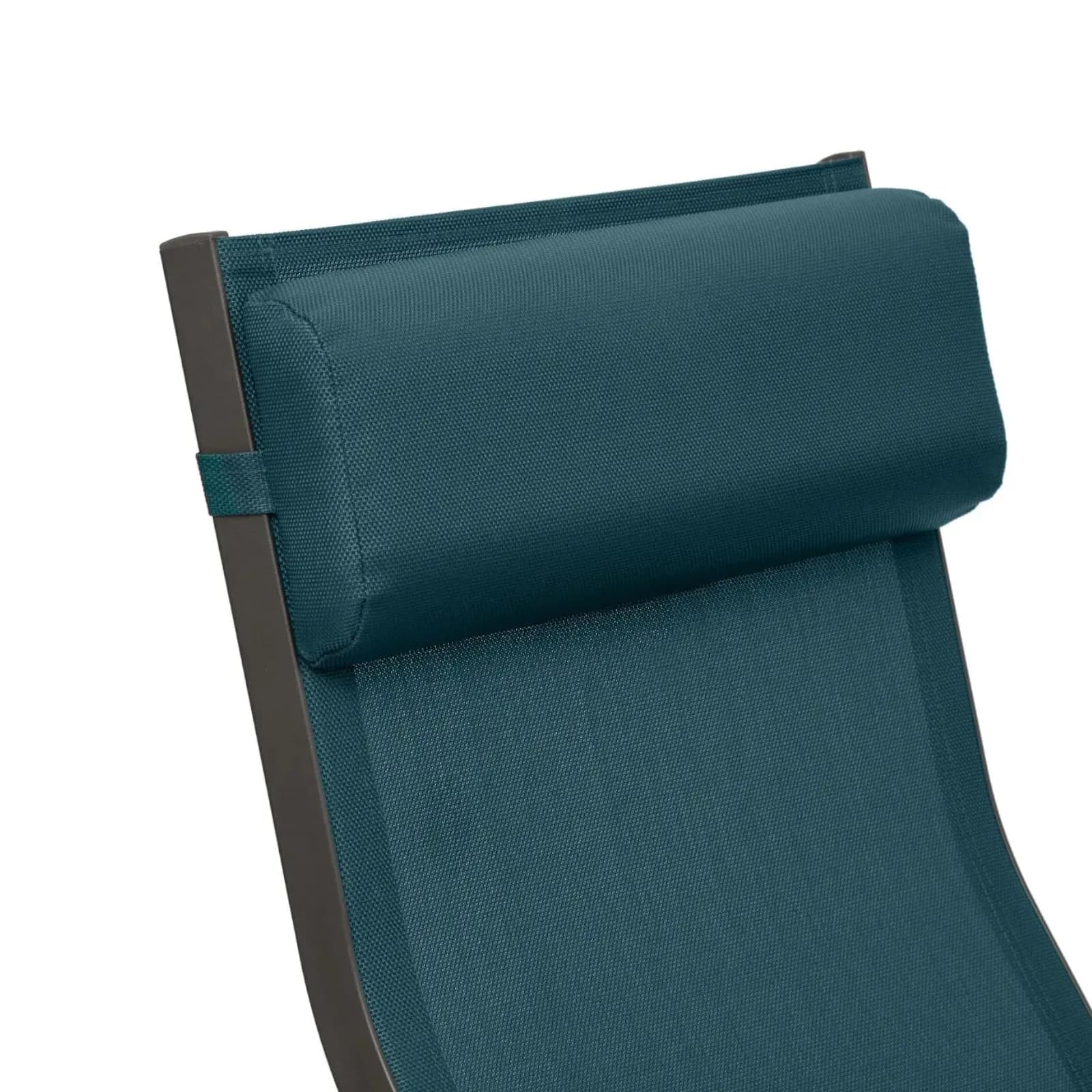 Lettino prendisole con cuscino poggiatesta e braccioli in alluminio e textilene blu pavone - Graciosa
