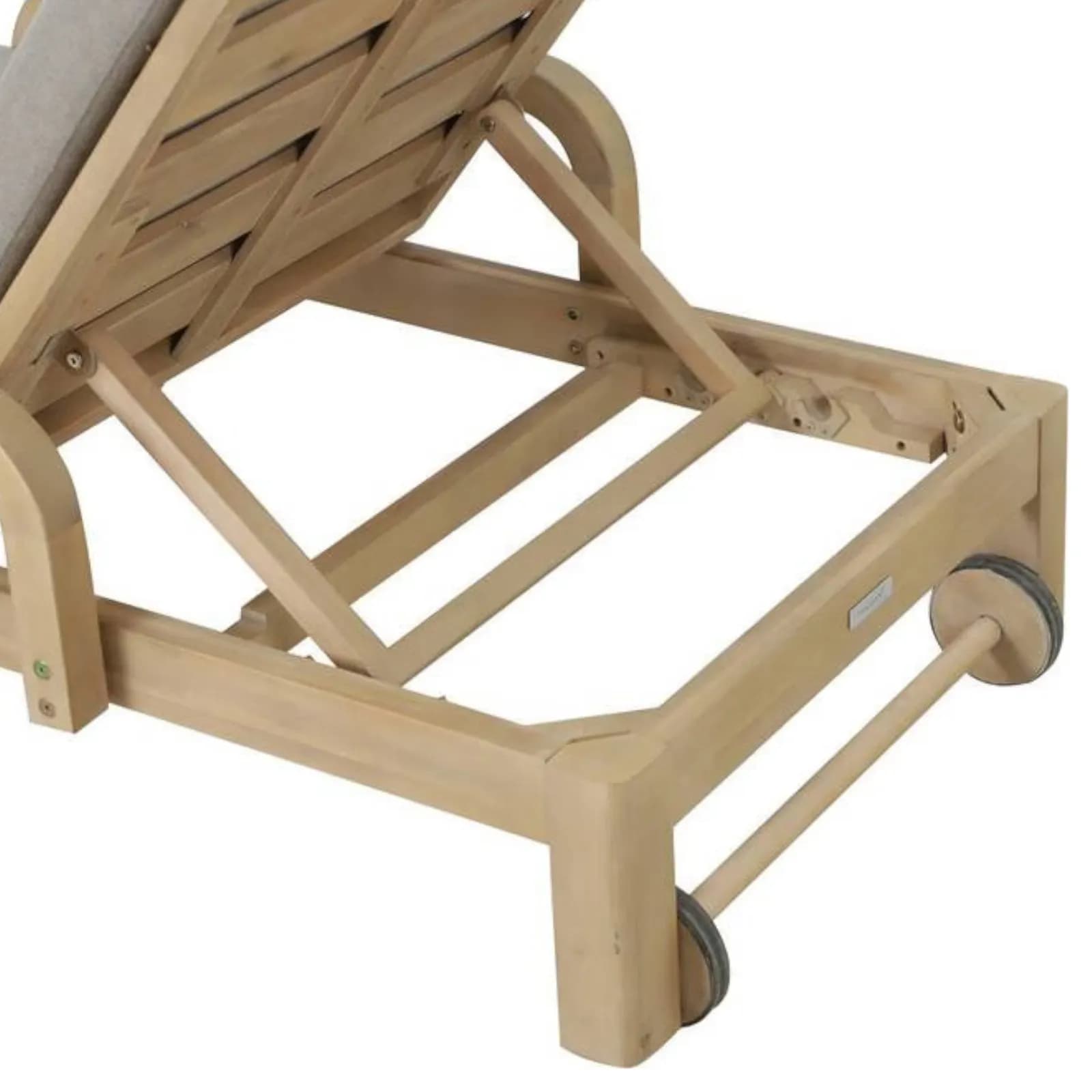Lettino prendisole con ruote in legno di acacia con cuscino tortora - Sorah