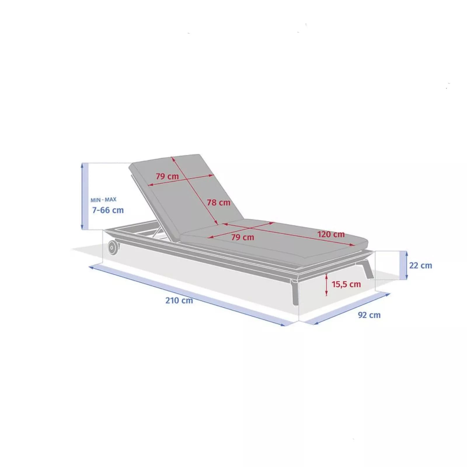 Lettino prendisole reclinabile con ruote in alluminio effetto legno con cuscino tortora - Esotik