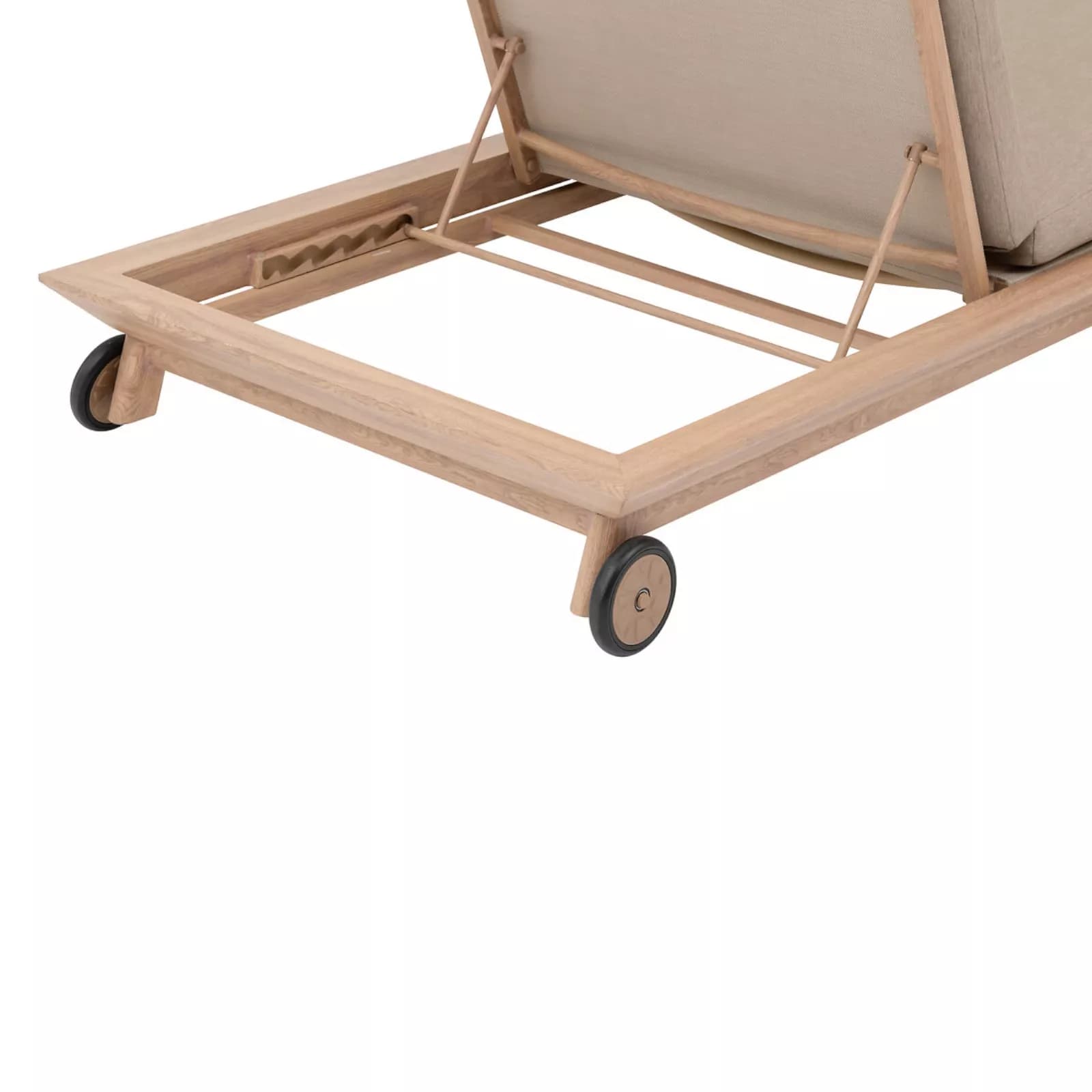 Lettino prendisole reclinabile con ruote in alluminio effetto legno con cuscino tortora - Esotik