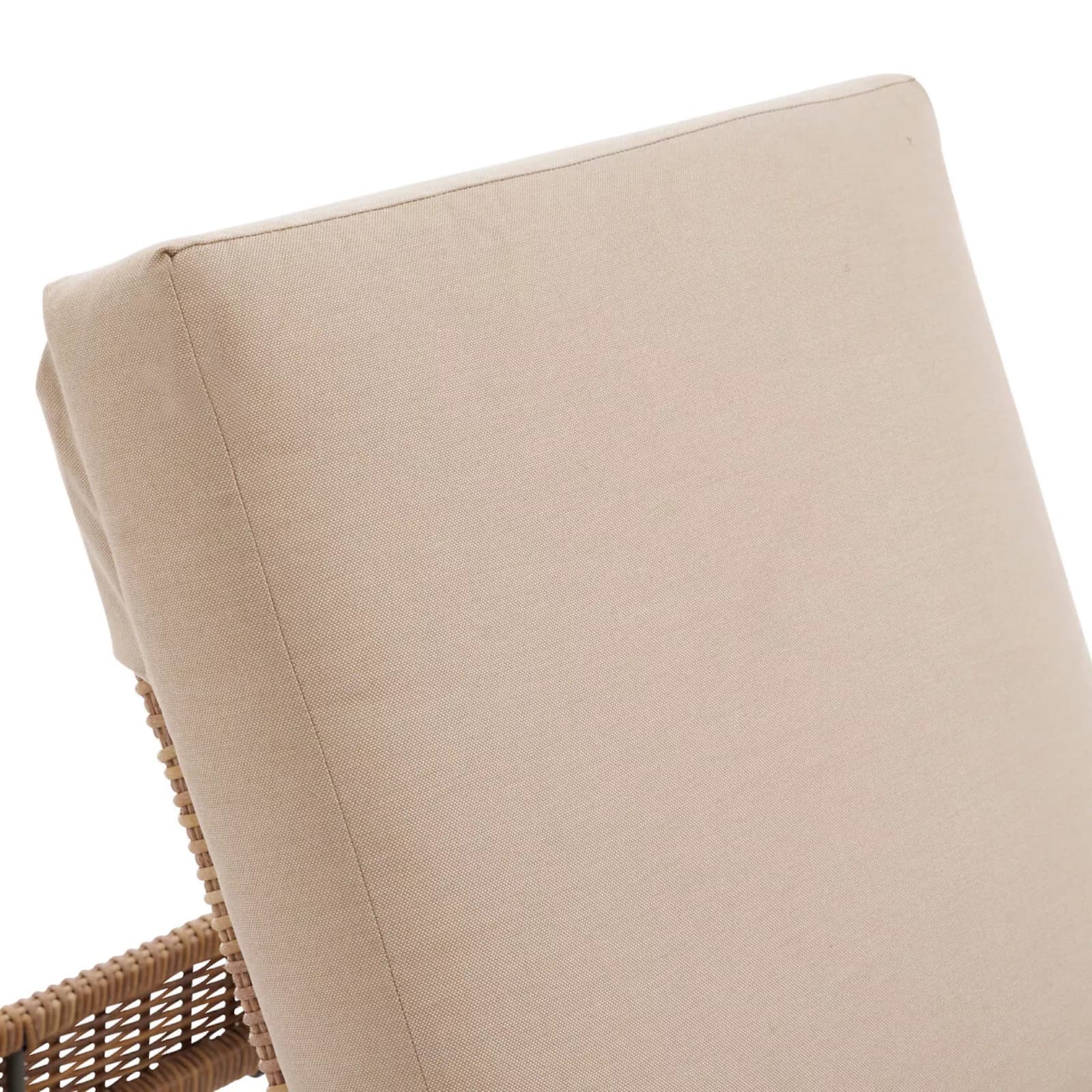 Lettino prendisole reclinabile con ruote in polyrattan naturale e cuscino beige - Hierro