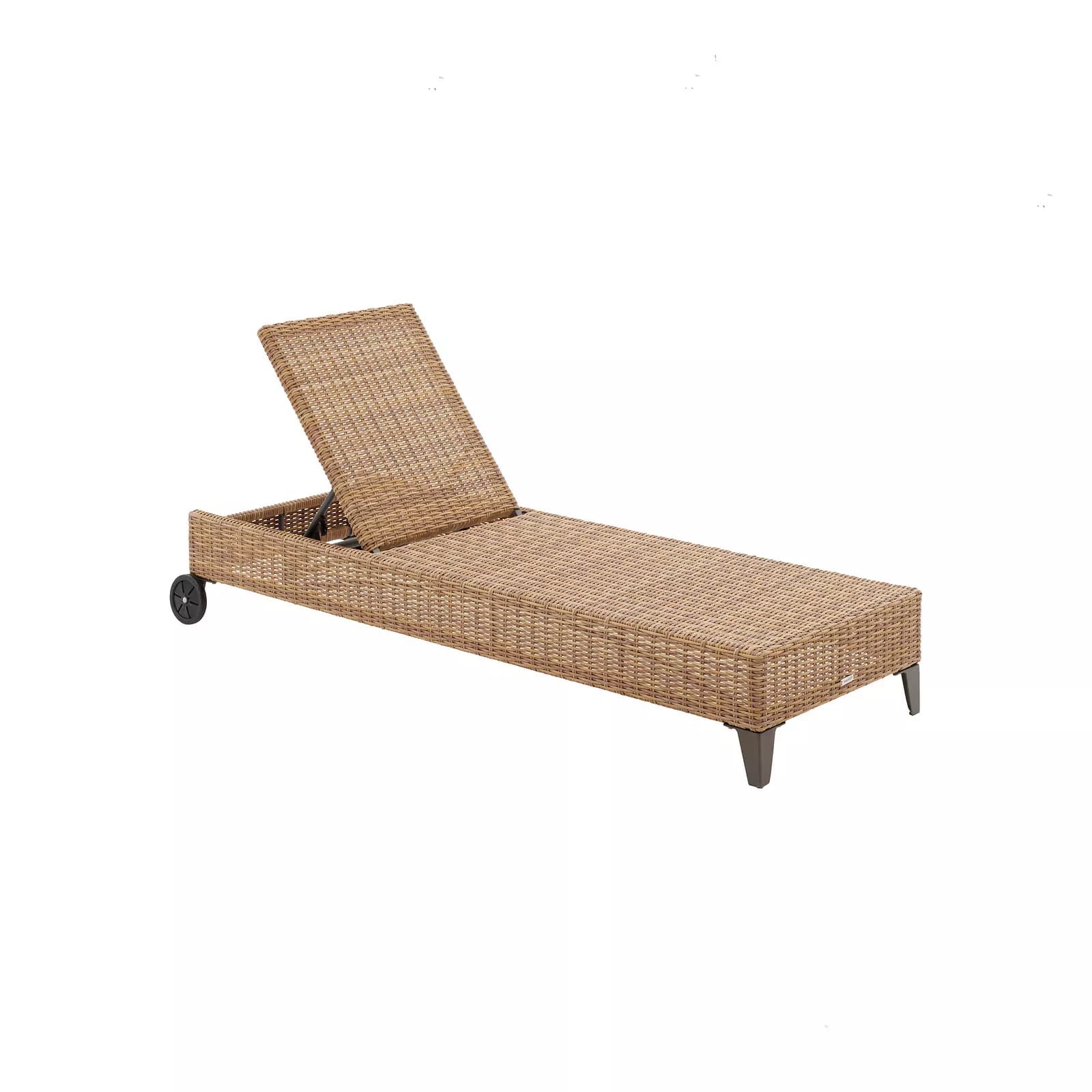 Lettino prendisole reclinabile con ruote in polyrattan naturale e cuscino beige - Hierro