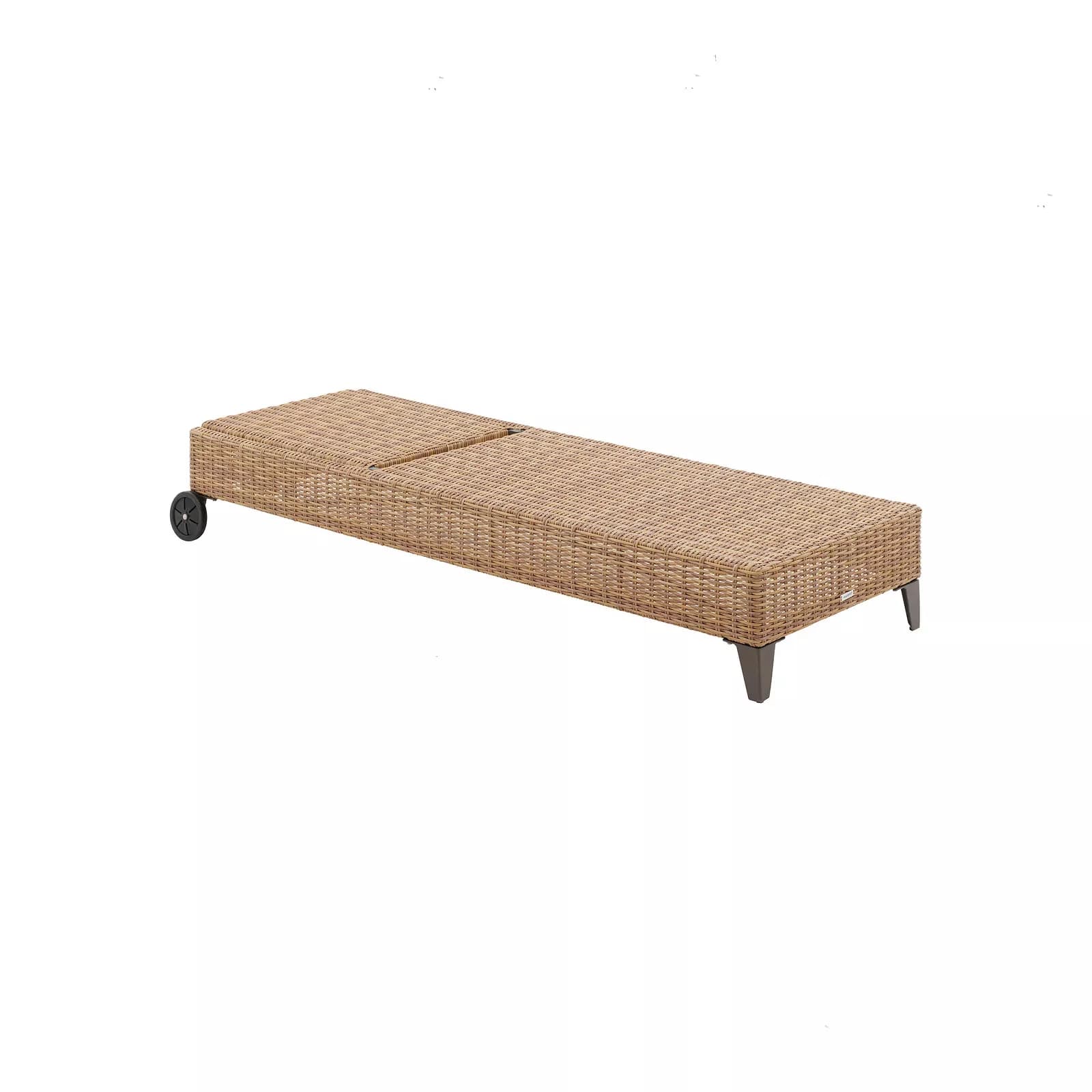 Lettino prendisole reclinabile con ruote in polyrattan naturale e cuscino beige - Hierro