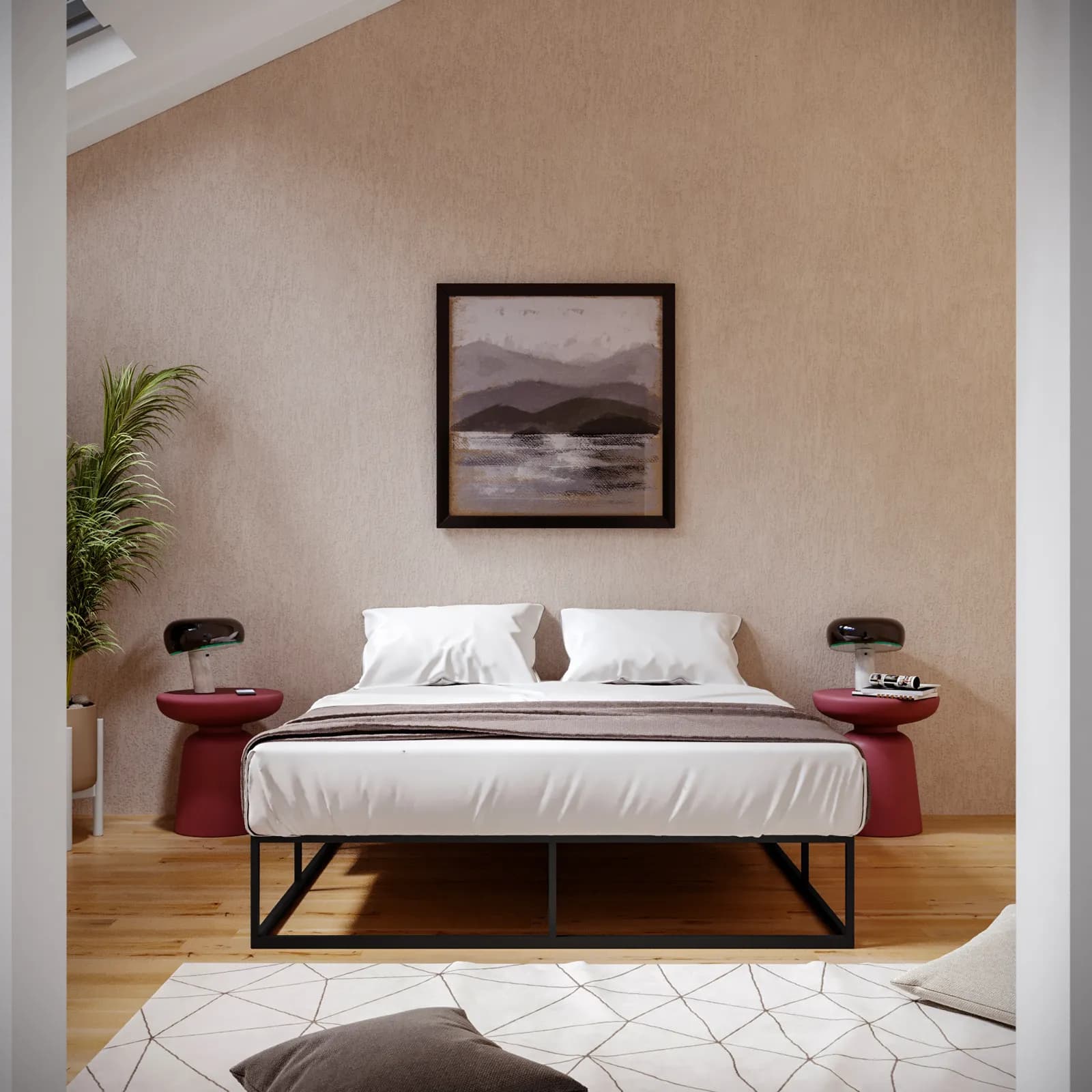 Letto matrimoniale 160x190 cm con struttura in metallo nero opaco e doghe - Boogie