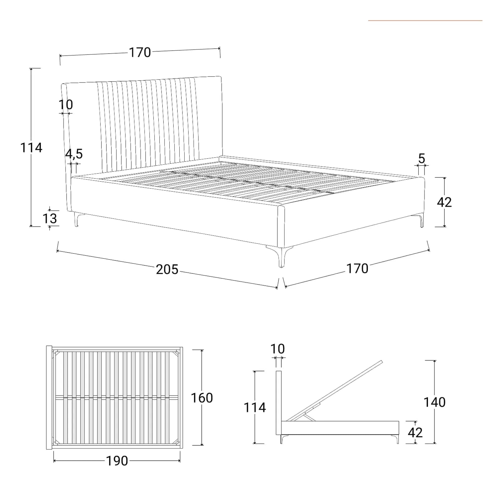 Letto matrimoniale 160x190 cm in tessuto effetto maglia verde salvia con contenitore - Maverick