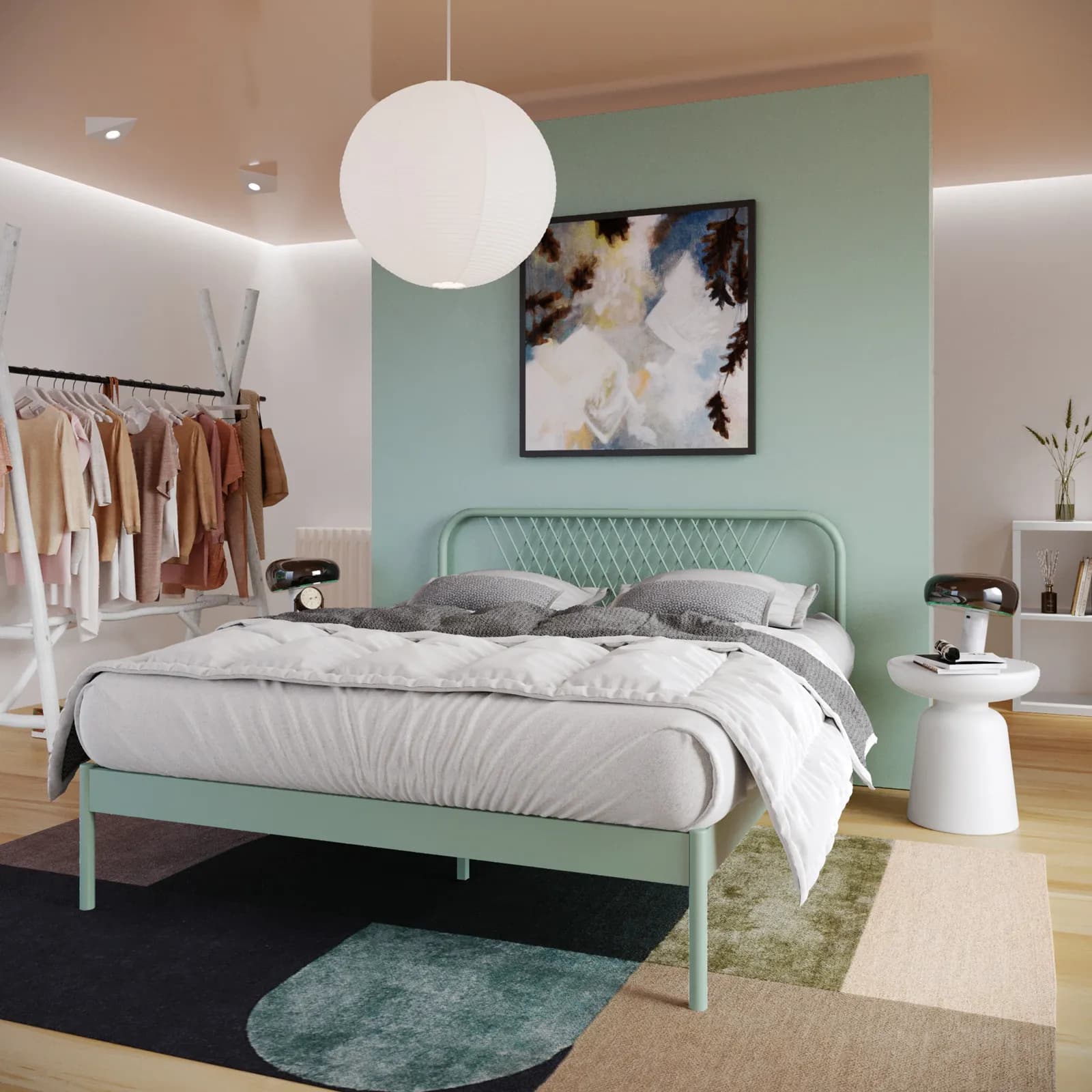 Letto matrimoniale 160x200 cm in metallo verde salvia opaco - Callie