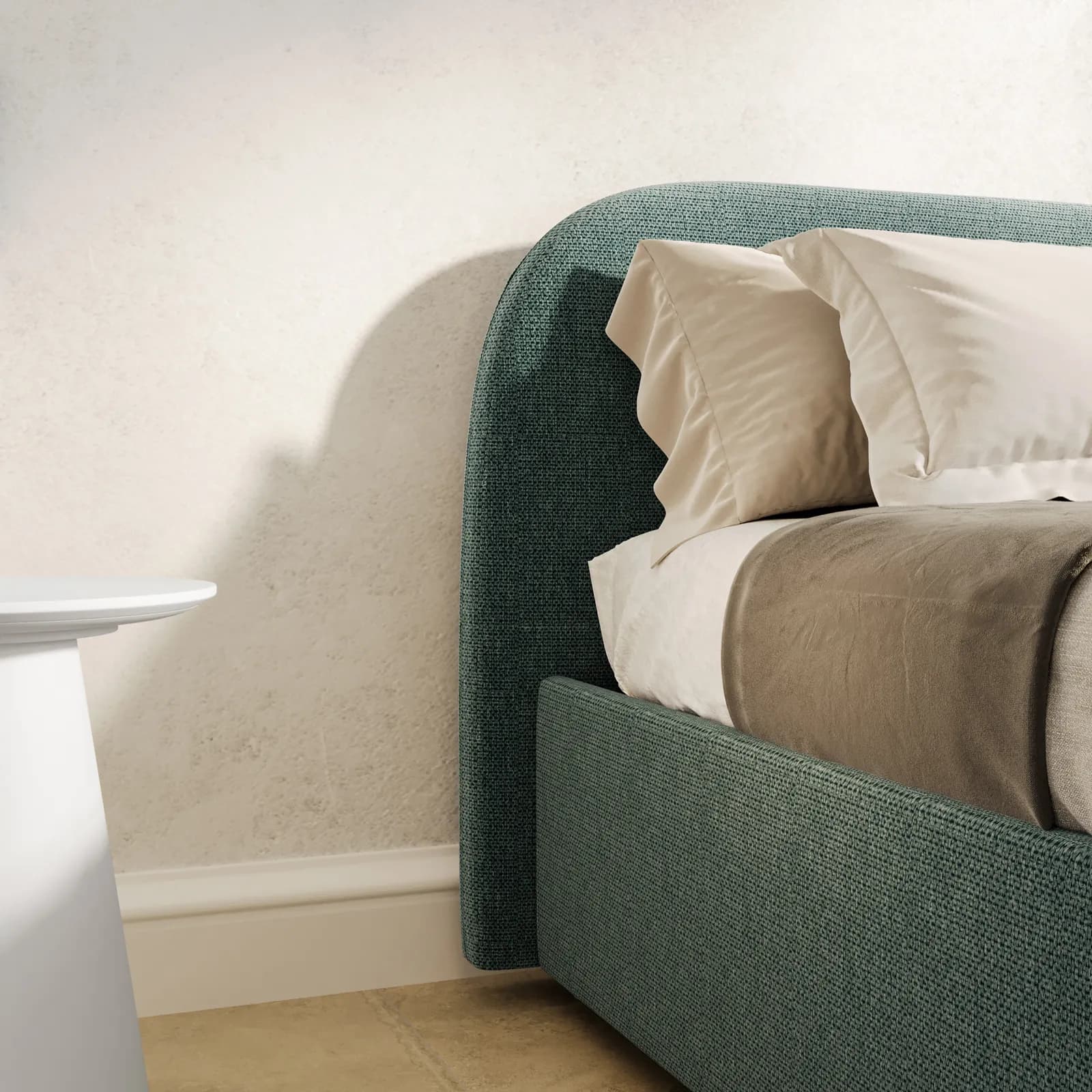 Letto matrimoniale 160x200 cm in tessuto verde salvia con contenitore - Rasmus