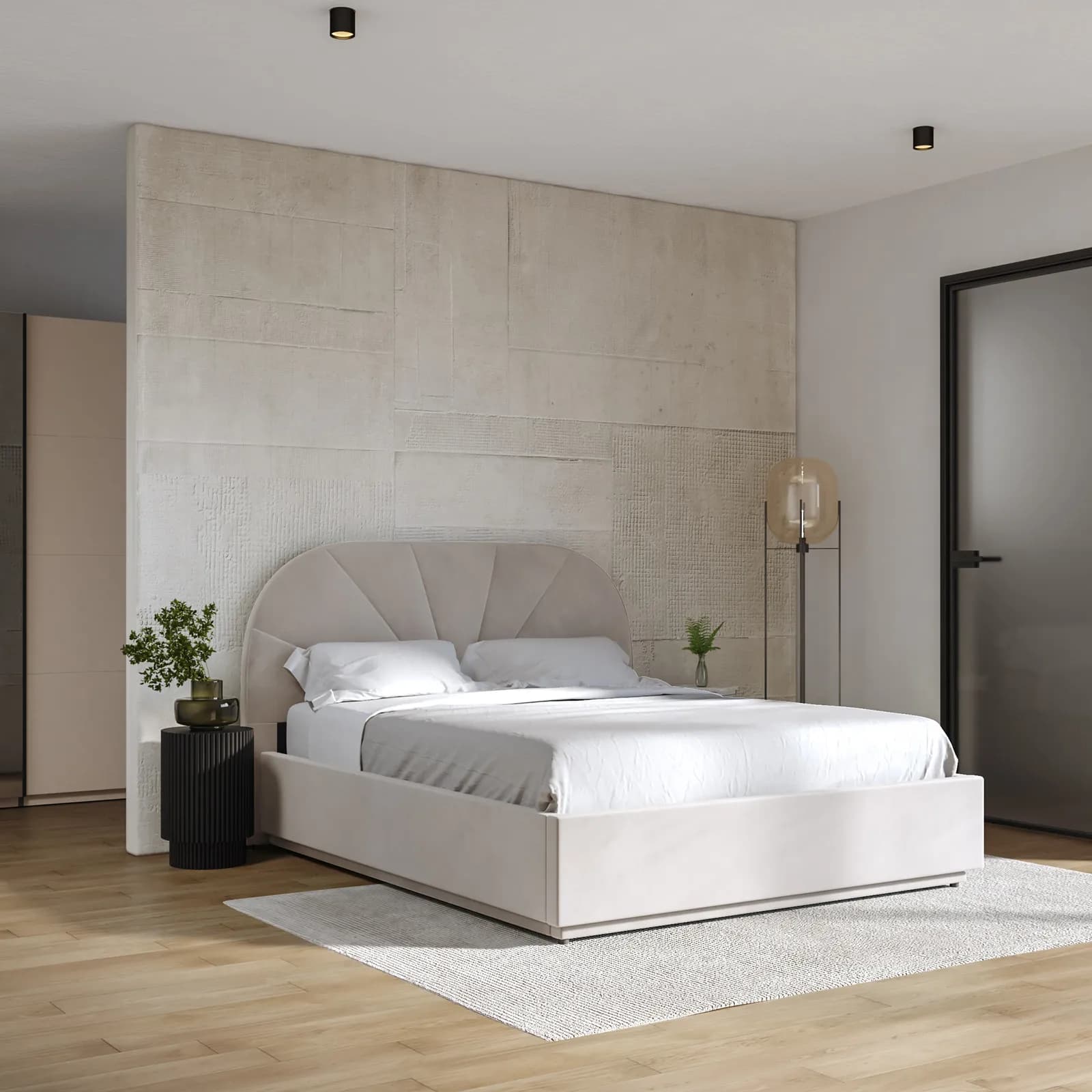 Letto matrimoniale 160x200 cm in velluto crema con contenitore - Liebe