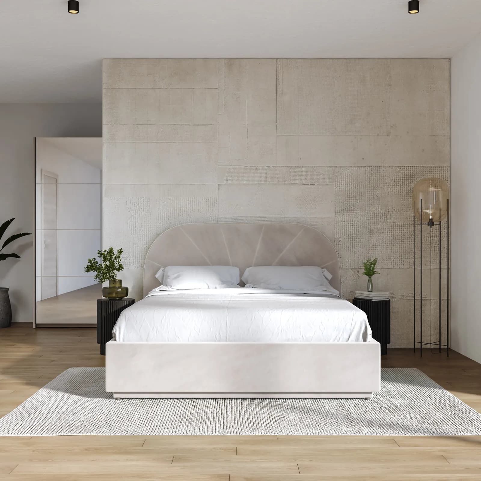 Letto matrimoniale 160x200 cm in velluto crema con contenitore - Liebe