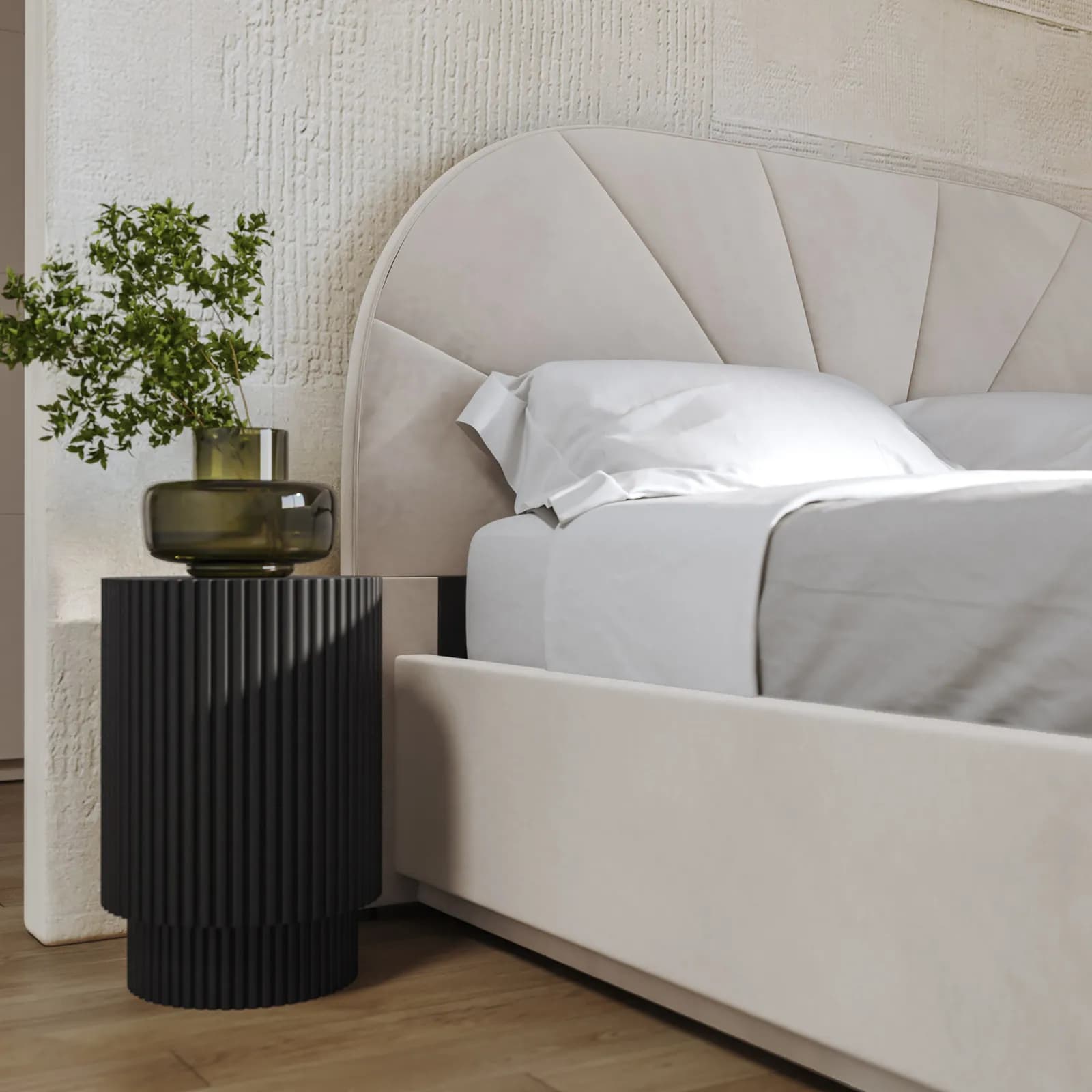 Letto matrimoniale 160x200 cm in velluto crema con contenitore - Liebe
