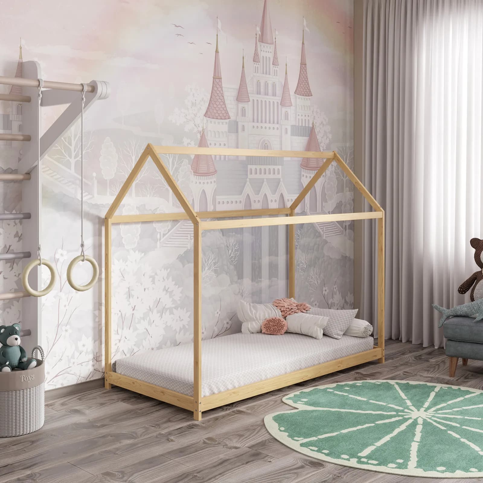 Letto per bambini 90x190 cm in legno naturale a forma di casetta - Lollipop