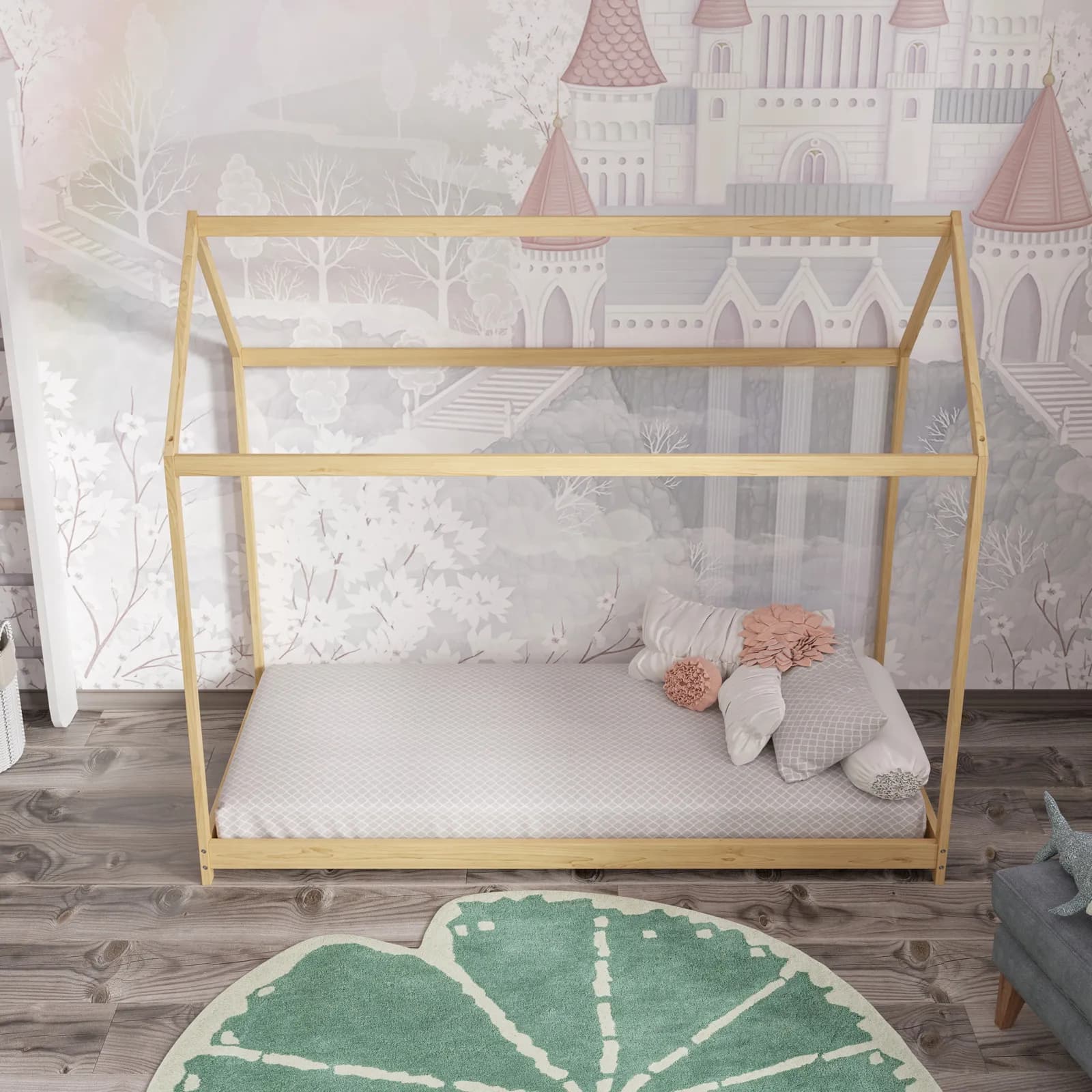 Letto per bambini 90x190 cm in legno naturale a forma di casetta - Lollipop