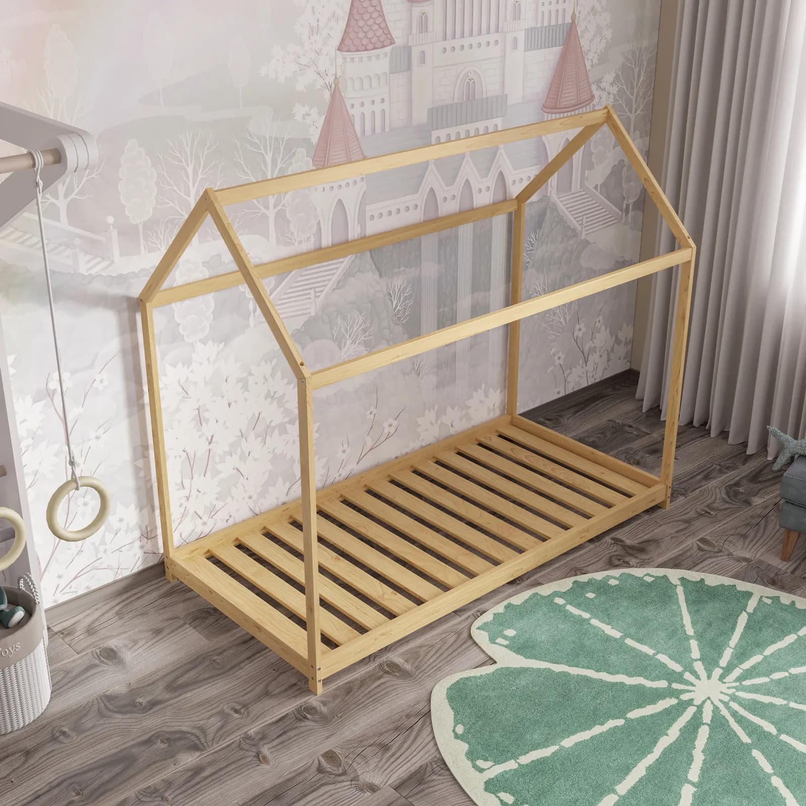 Letto per bambini 90x190 cm in legno naturale a forma di casetta - Lollipop
