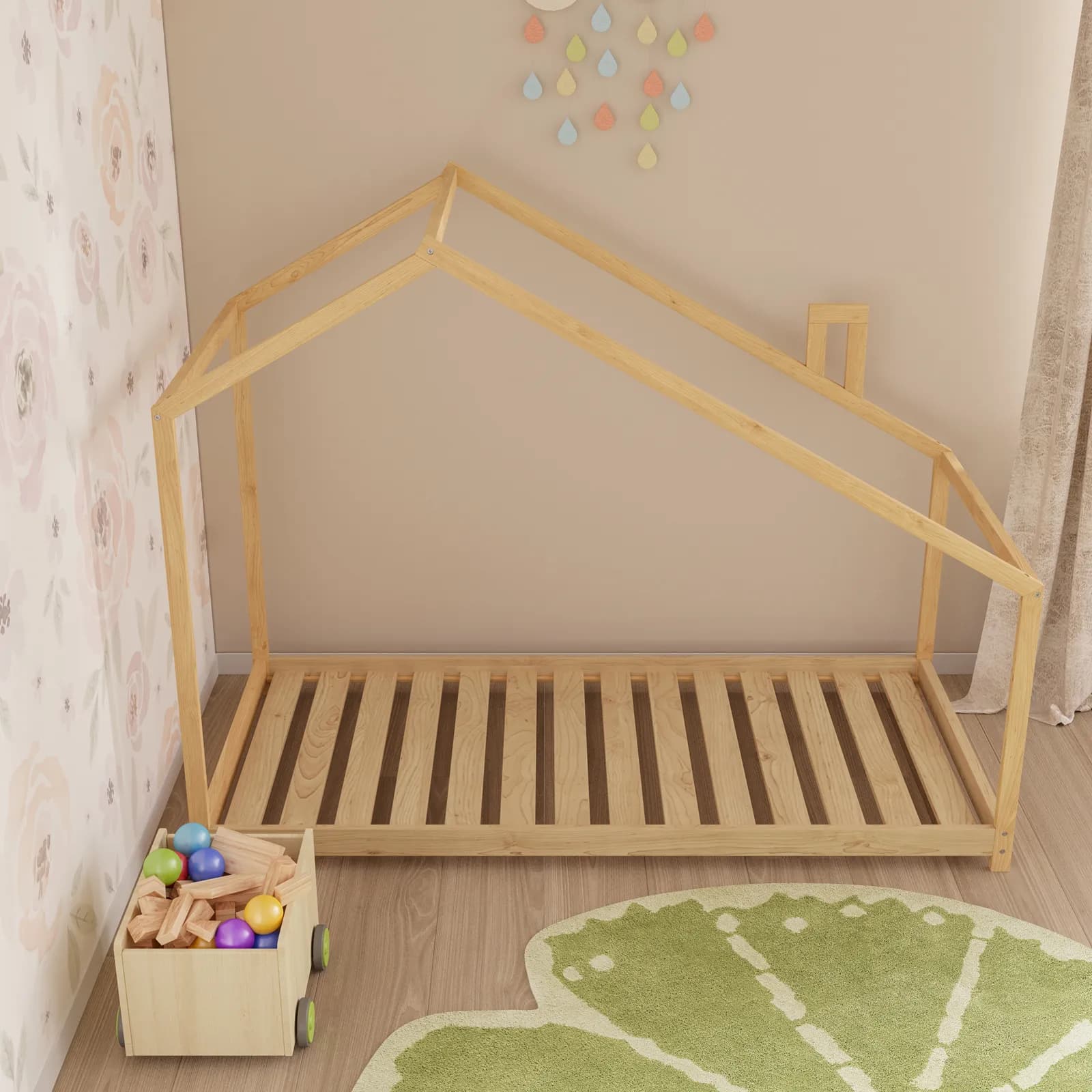 Letto per bambini 90x190 cm in legno naturale a forma di casa - Lollipop