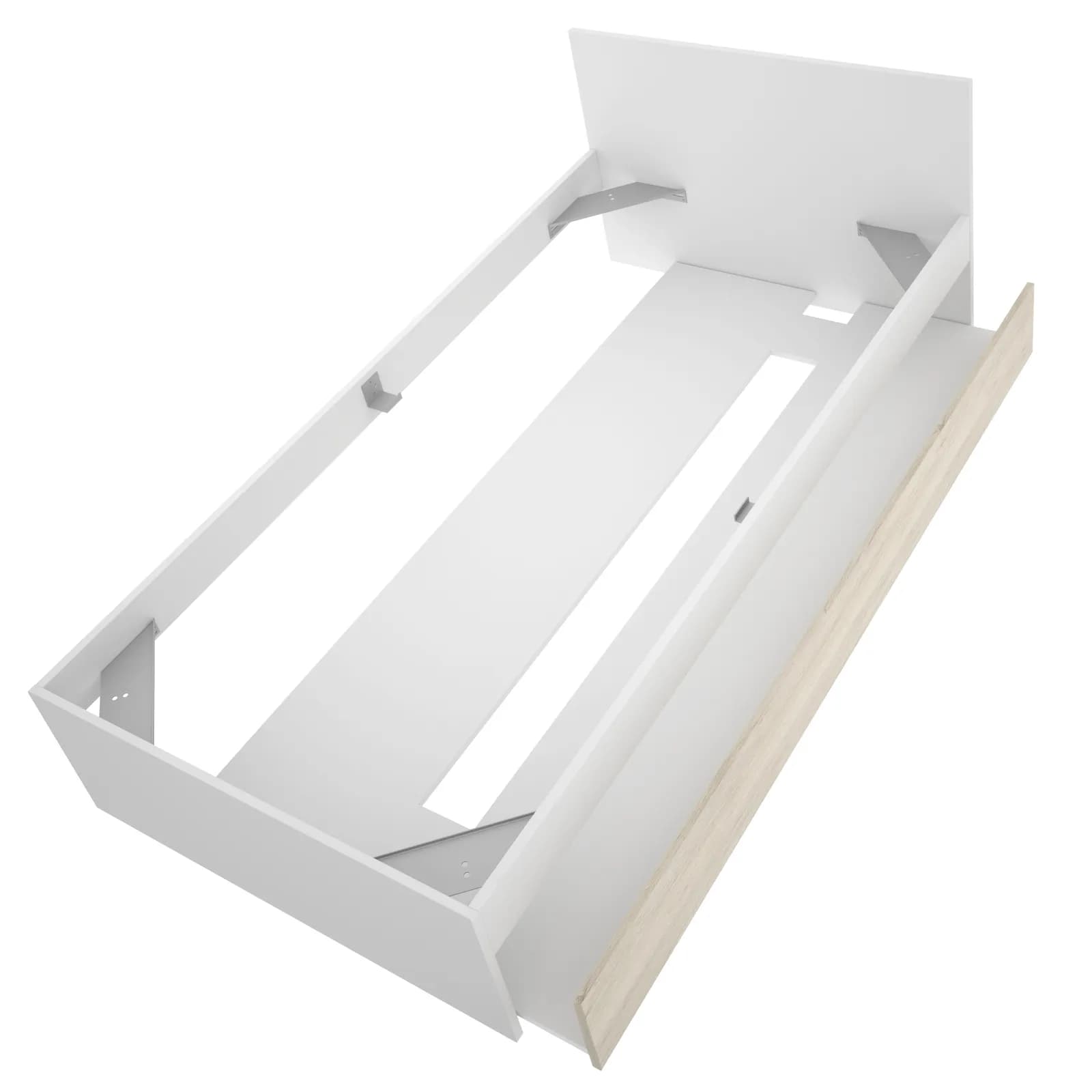 Letto singolo 90x190 cm bianco con testata e letto estraibile effetto rovere naturale - Thera